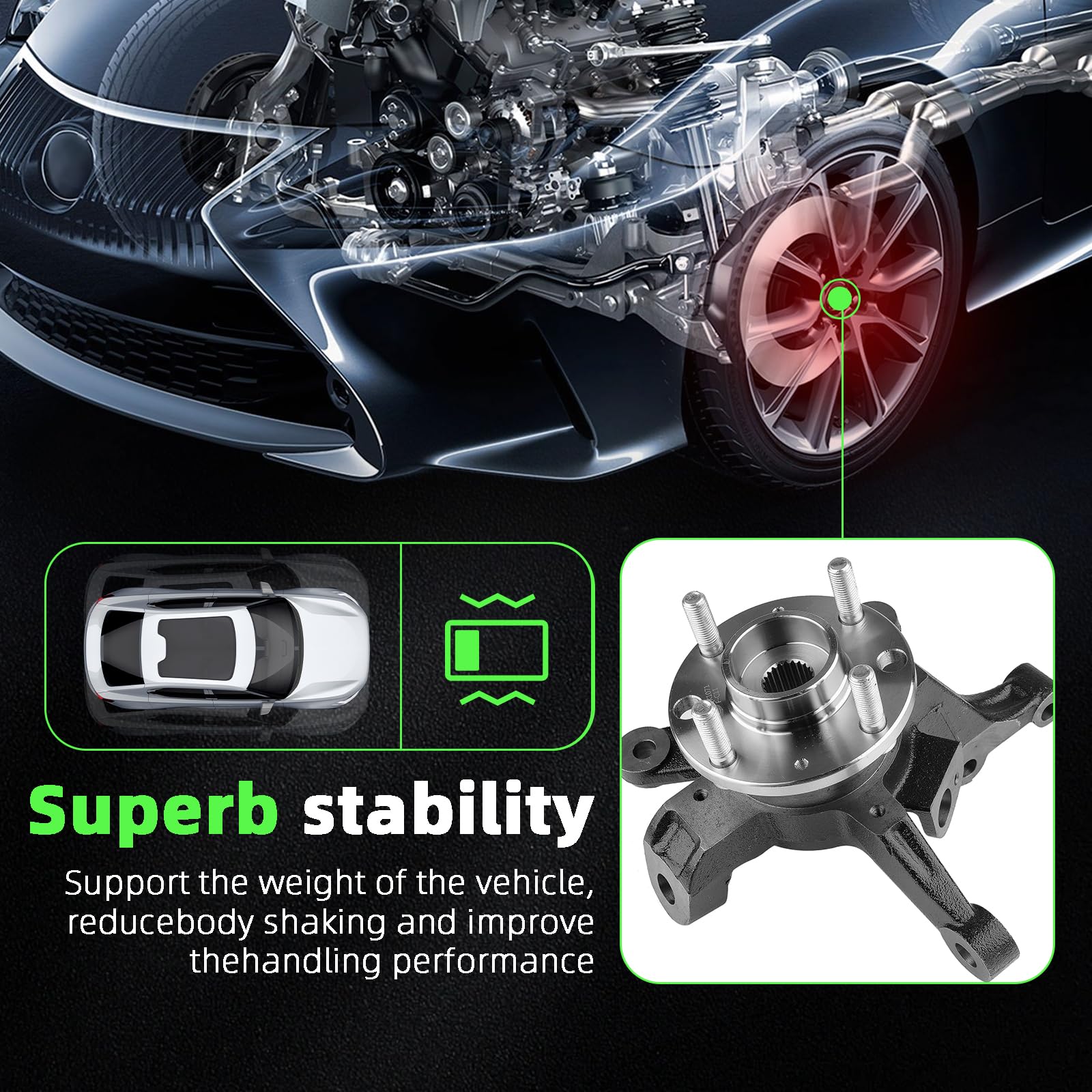 Chevy Aveo 2004-2011 & Aveo5 2007-2011 Front Left Steering Knuckle & Wheel Bearing Hub Assembly - Compatible with Pontiac G3 2009-2010, Replaces OEM #96535190 - Perfect for Suspension Repair & Wheel Alignment