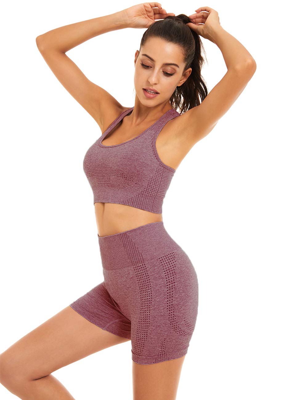 Women's Seamless Yoga Workout Set - 2 Piece Outfits with Gym Shorts & Sports Bra for Yoga, Pilates, Gym & Lounge Wear