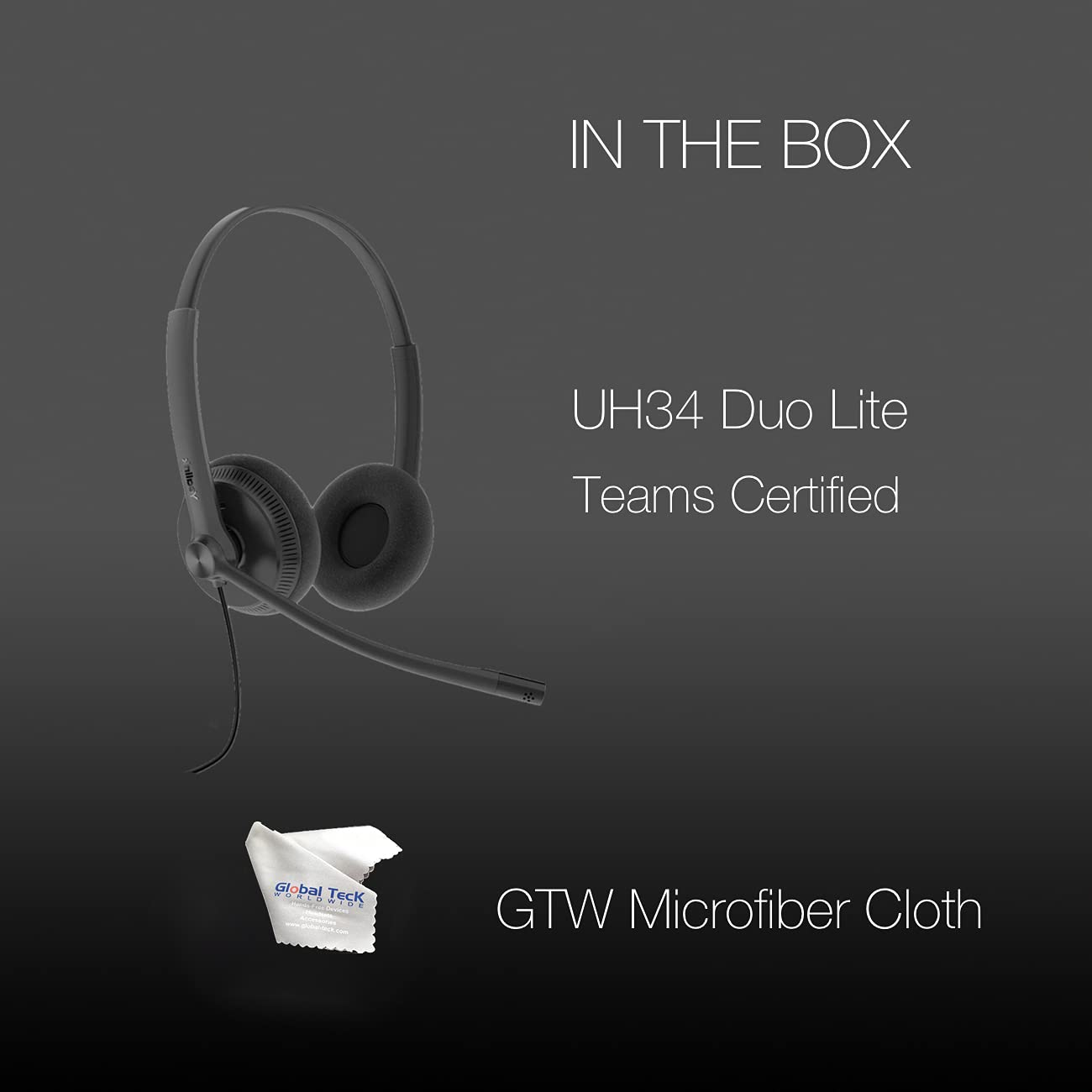 Yealink UH34 Duo Teams Certified Lite Wired Headset (USB-C) for PC, Mac & Deskphones - Compatible with Microsoft Teams, Zoom, RingCentral, 8x8, Vonage - Includes Microfiber Cleaning Cloth - Perfect for Remote Work, Online Meetings & Call Centers