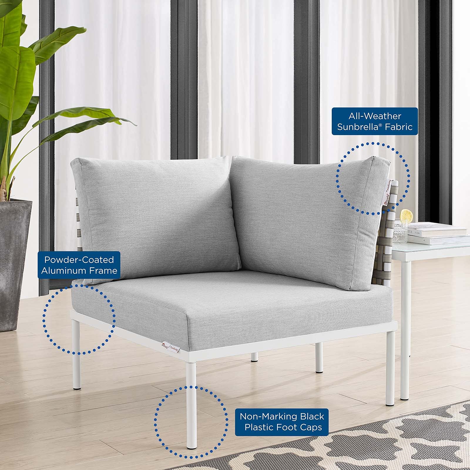 Modern Aluminum Sofa Corner Chair - Grey Metal Outdoor Patio Furniture for Balcony, Cafe & Bistro - Perfect for Relaxing & Entertaining Guests
