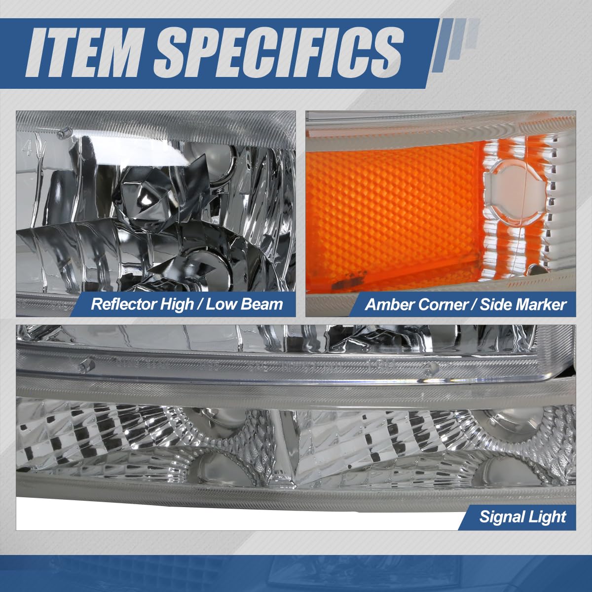 Auto Dynasty Halogen Headlights Assembly Replacement for 1997-2004 Dodge Dakota & Durango - Driver & Passenger Side Headlamps with Bumper Lamps & Chrome Housing (Amber Corner) - Perfect for Night Driving, Off-Road Adventures & Vehicle Restoration Projects