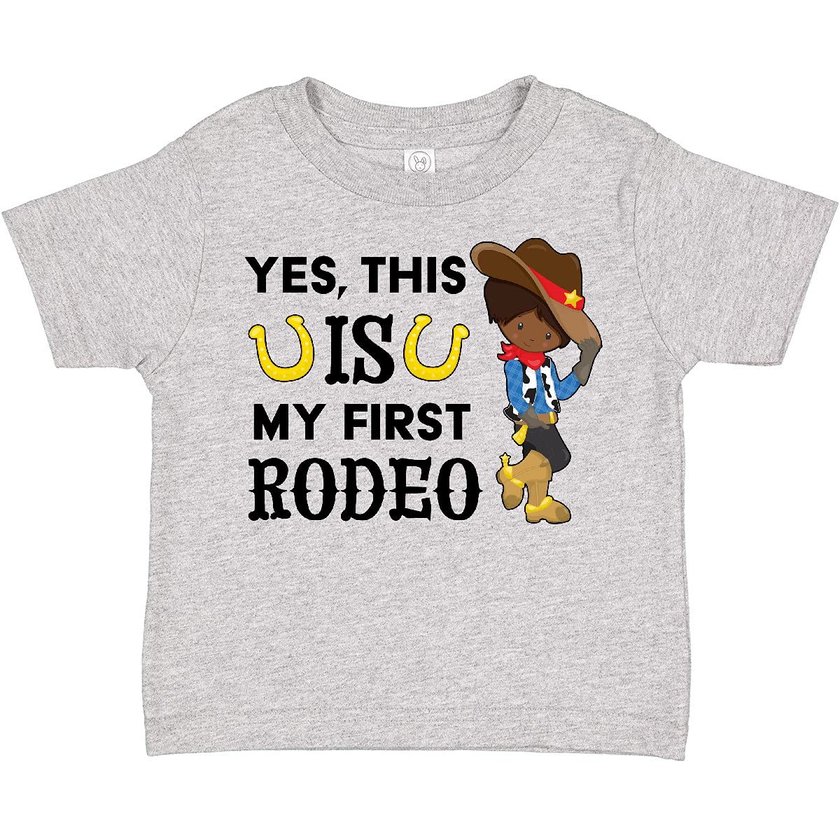 Inktastic 'Yes, This is My First Rodeo' Cowboy Hat & Boots Toddler T-Shirt - Cute Western Outfit for Boys & Girls | Perfect for Rodeos, Birthday Parties & Western Theme Events