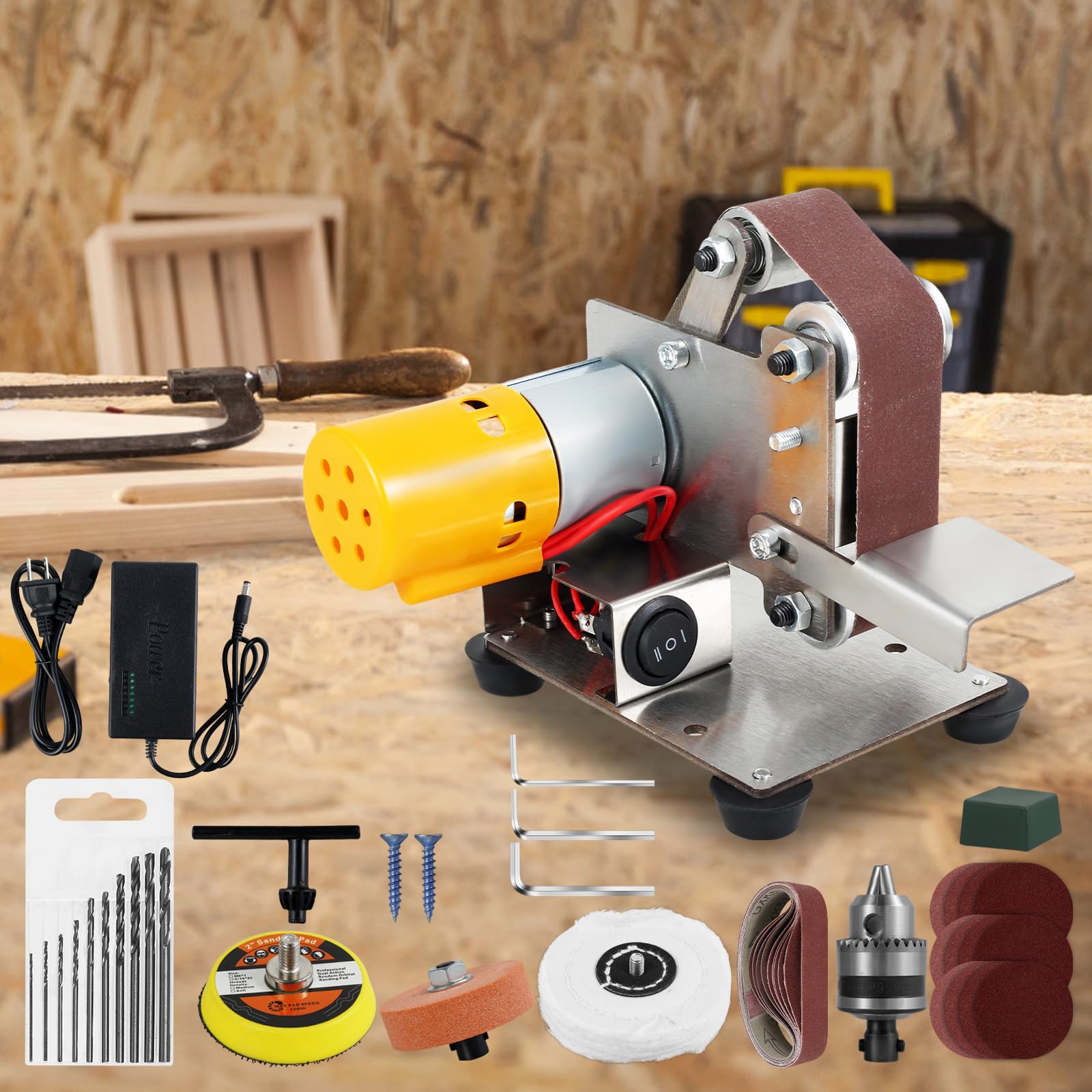 **Mini Belt Sander - 7-Speed Adjustable Electric Polishing & Sharpening Machine with 120-1000 Grit Sanding Belts & Polishing Pad - Perfect for DIY, Woodworking, Metalworking & Jewelry Making**