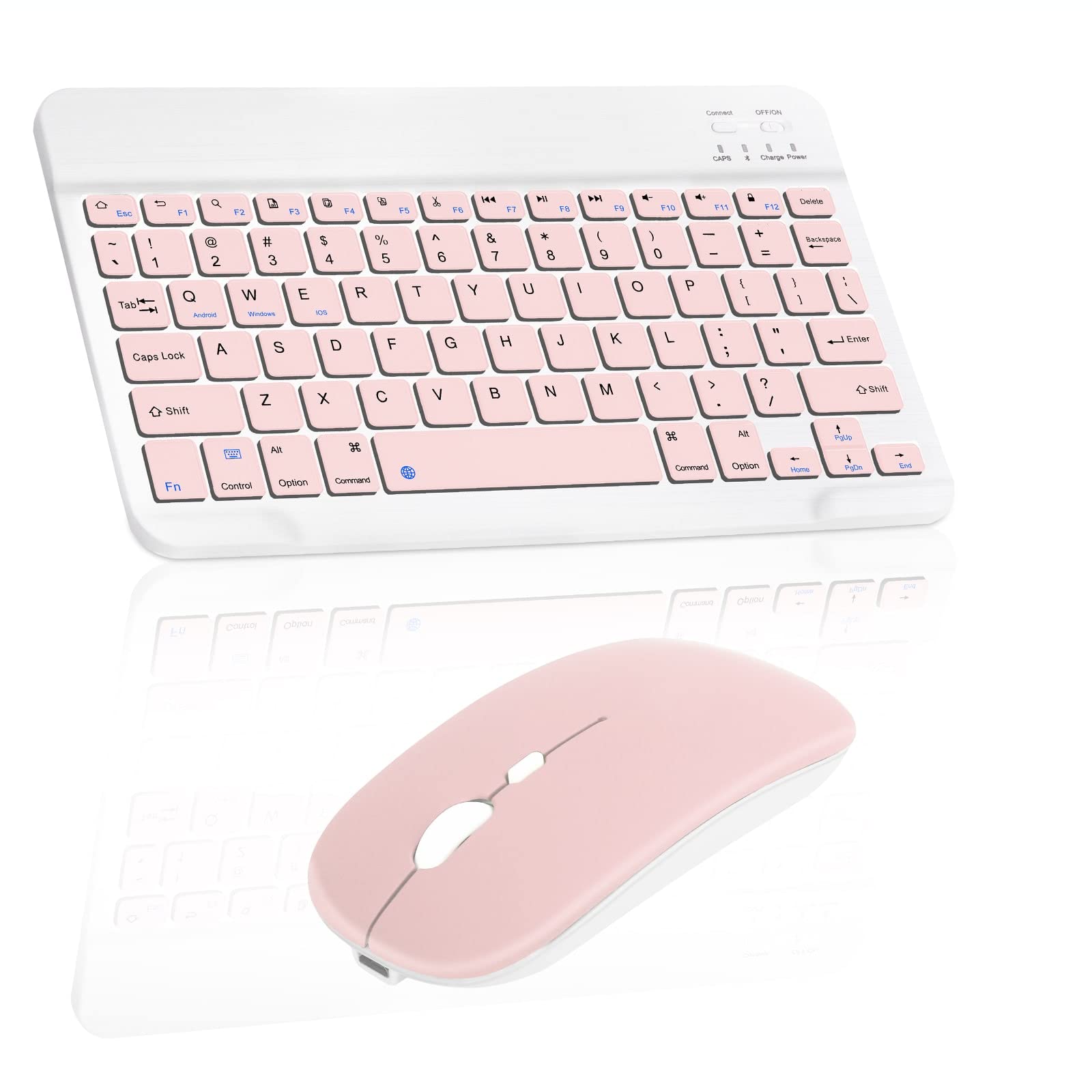 Rechargeable Bluetooth Keyboard and Mouse Combo - Ultra Slim Full-Size Wireless Keyboard with Ergonomic Mouse for Mac, PC, Laptop, Tablet, iPad | Compatible with TCL 20L+ | Flamingo Pink | Perfect for Home Office, Gaming, and Remote Work