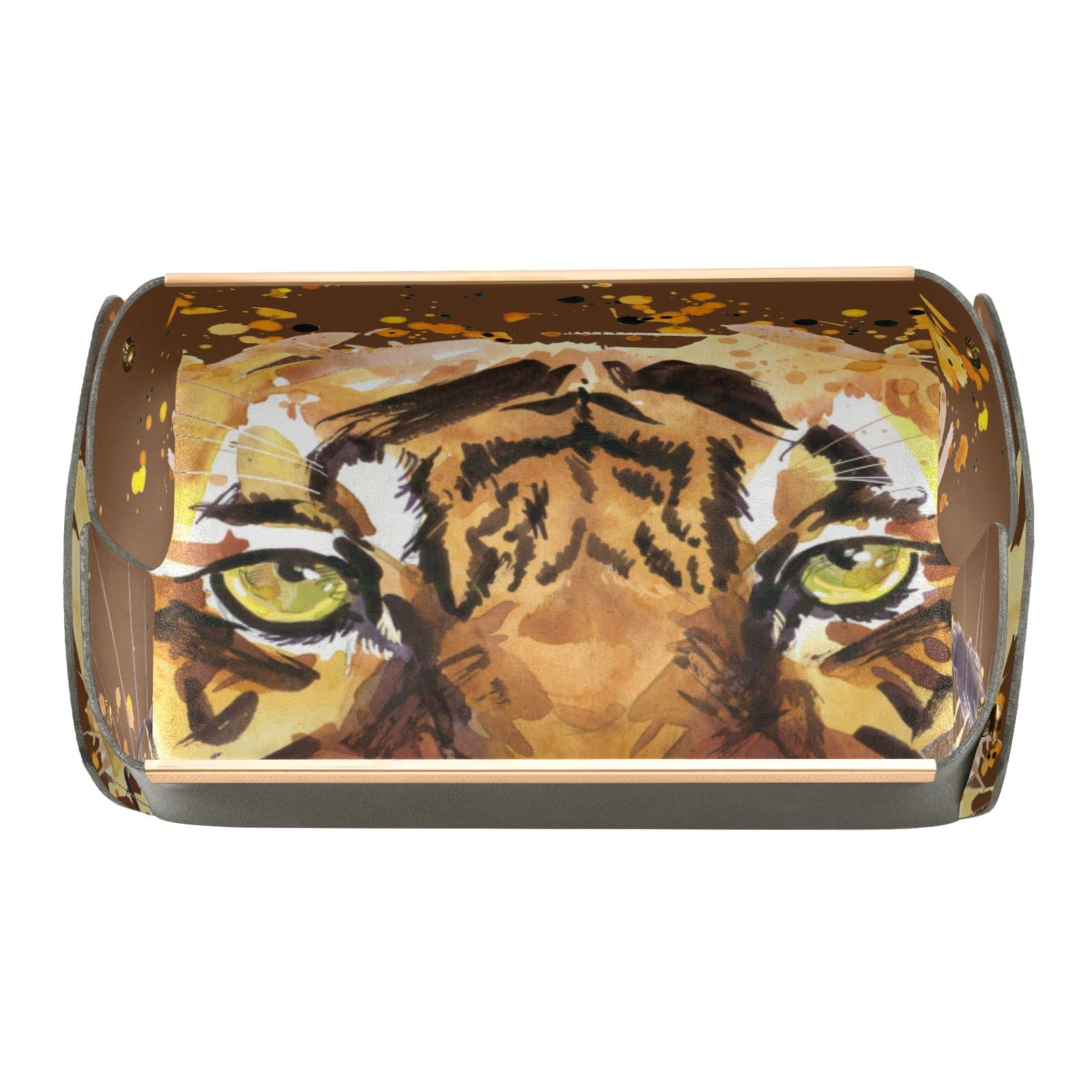 Stylish PU Leather Watercolor Tiger Valet Tray - Jewelry & Key Organizer for Men & Women | Desk Storage for Keys, Coins, Phone, Wallet | Perfect Birthday Gift & Home Office Decor Accessory