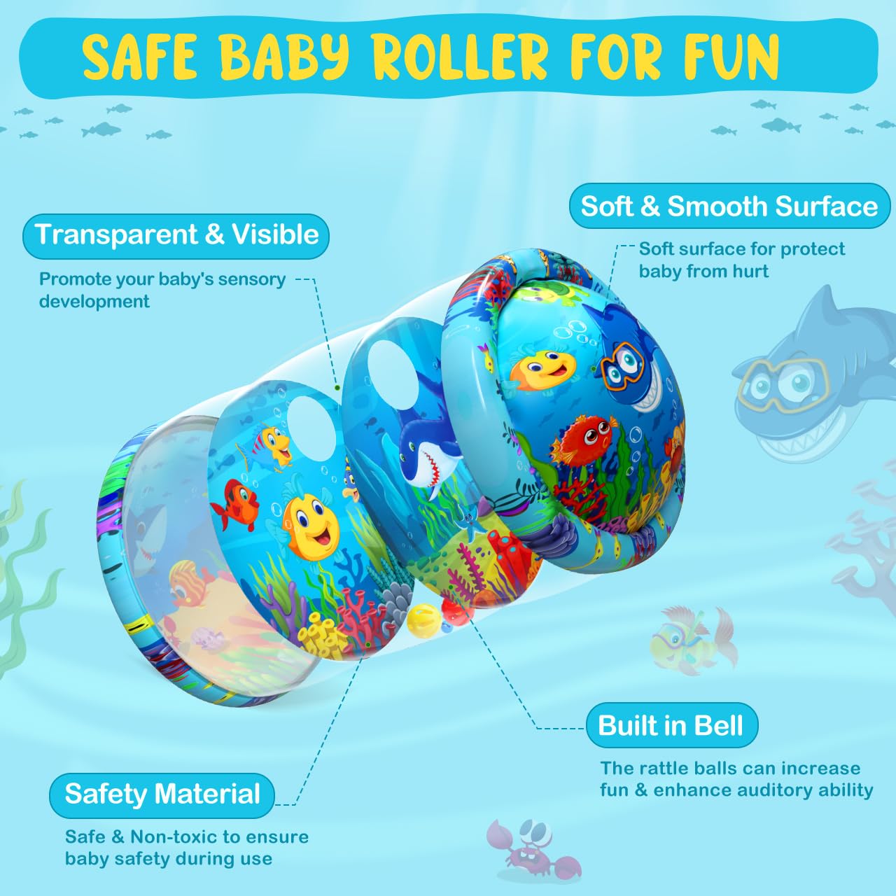 Inflatable Tummy Time Toys for Babies 6-12 Months - Sensory Rolling Crawling Developmental Toys for Infant Toddlers - Perfect Baby Shower Gift & Early Learning Activity Toy for Boys & Girls - Great for Playtime, Daycare & Motor Skill Development