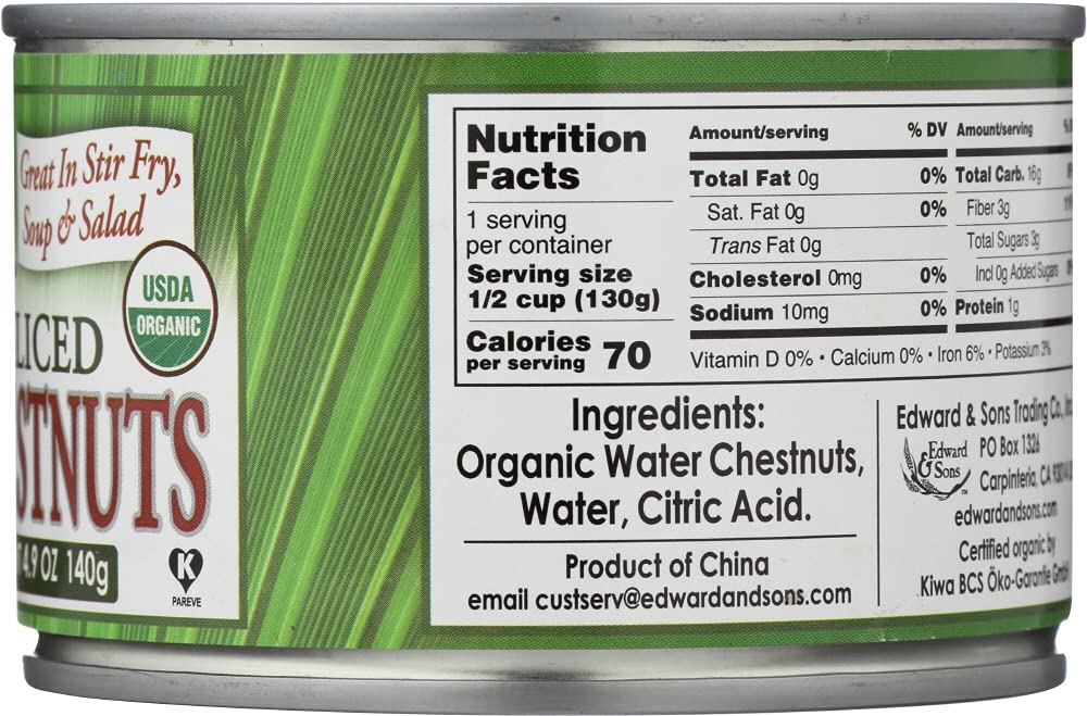 Organic Sliced Water Chestnuts by Native Forest - USDA Certified, Canned, 8 Ounce (Pack of 1) - Perfect for Stir-Fries, Salads, and Asian Cuisine