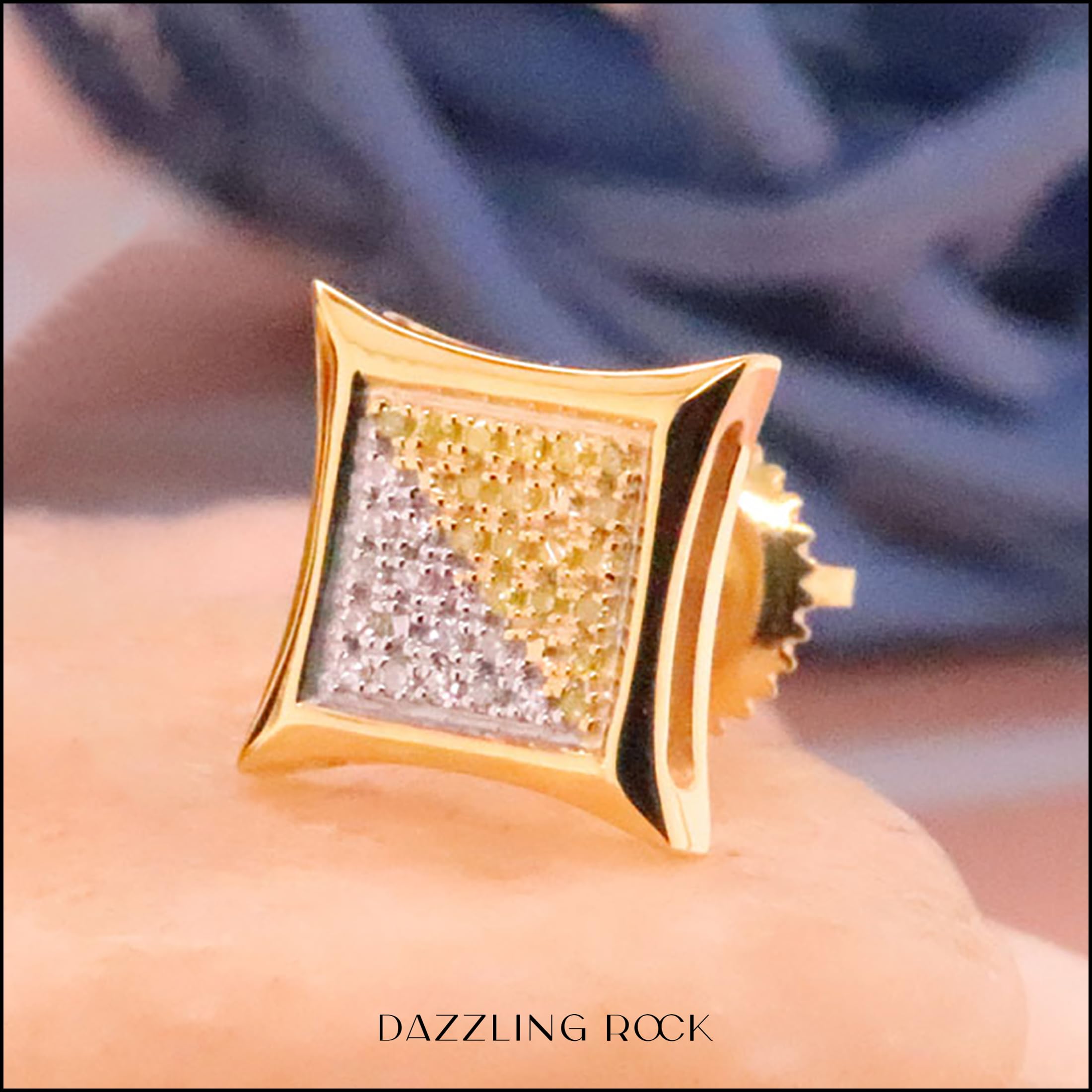 Dazzlingrock 0.08ct Round White & Yellow Diamond Kite Stud Earrings - Micro Pave Setting - Perfect for Weddings, Parties & Special Occasions