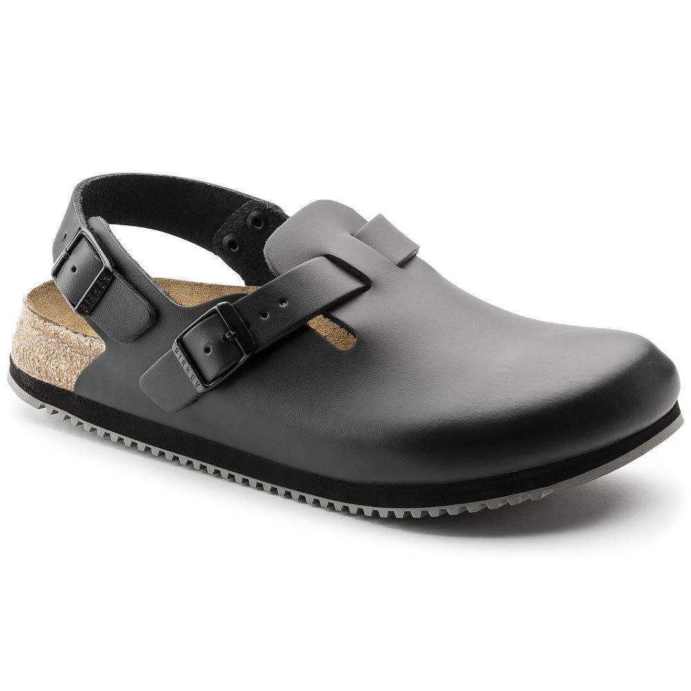 Birkenstock Tokyo Leather Clogs with Super Sole - Black Comfortable Unisex Slip-On Shoes for Men & Women | Perfect for Casual Wear, Work, Home Use & Outdoor Activities