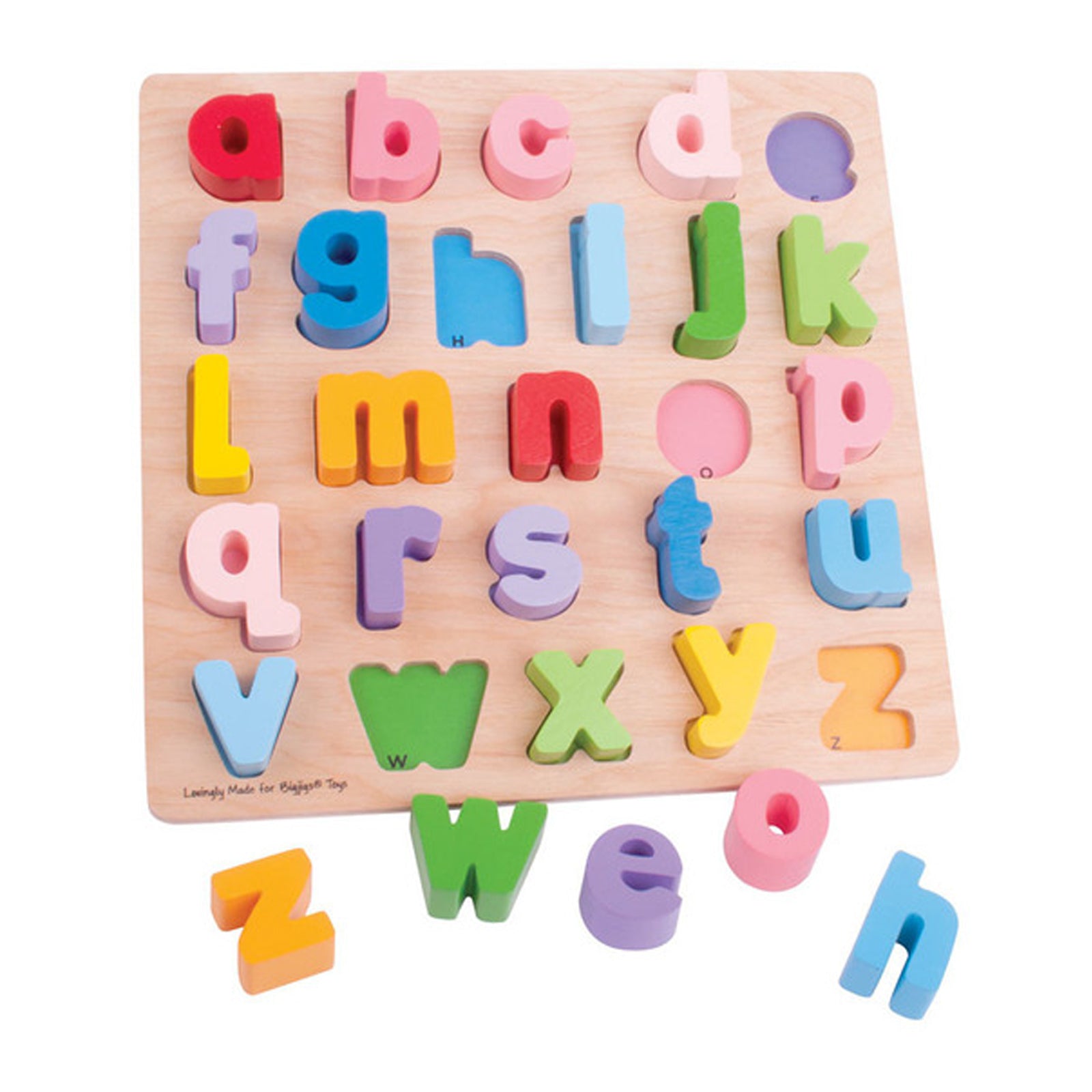 Bigjigs Toys Alphabet Adventure - Colorful Lowercase Chunky Wooden Puzzle for Kids - Perfect for Early Learning & Preschool Education