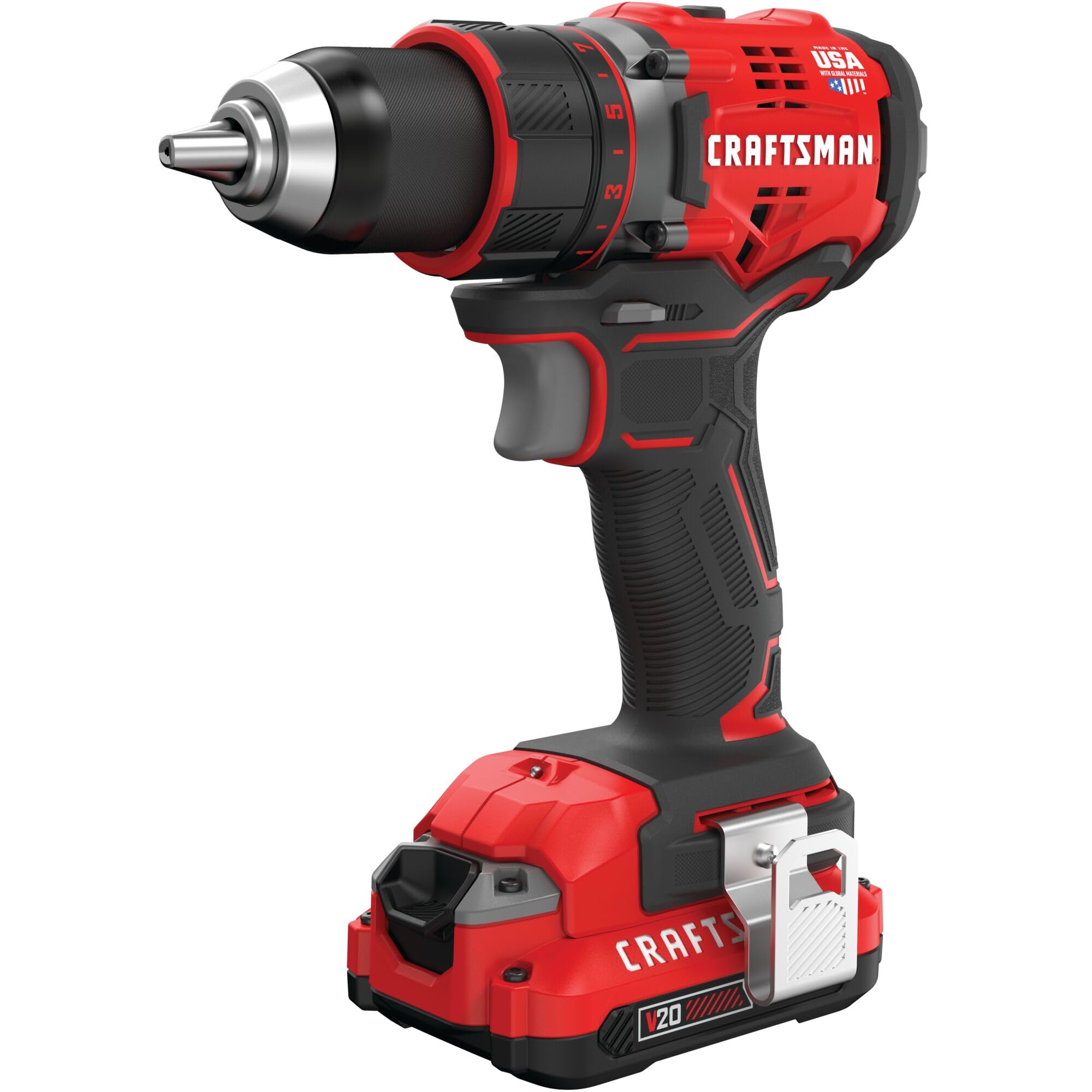 CRAFTSMAN 20V MAX Cordless Drill Driver with 1/2 Inch Keyless Chuck - Includes 2 Batteries & Charger (CMCD720D2) - Perfect for DIY Projects, Home Repairs & Construction Work