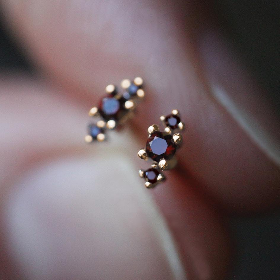 ROSEBUD. 14K Gold Garnet Trio Stud Earrings for Women - Perfect for Valentine's Day Gifts, Anniversary Presents & Everyday Elegance