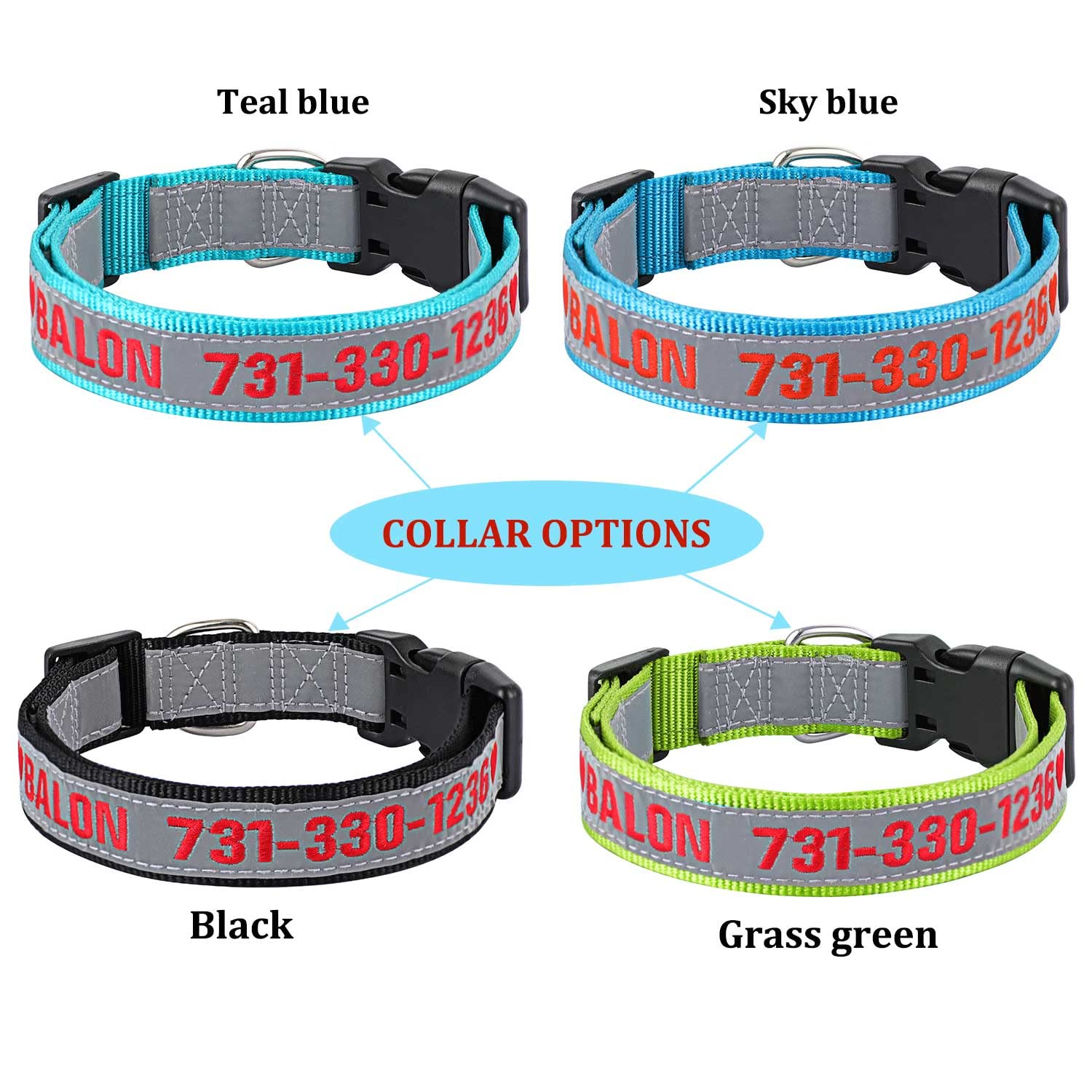 Custom Embroidered Reflective Dog Collar with Name ID - Adjustable & Safe for Small, Medium, Large Dogs | Perfect for Night Walks, Pet Safety & Identification