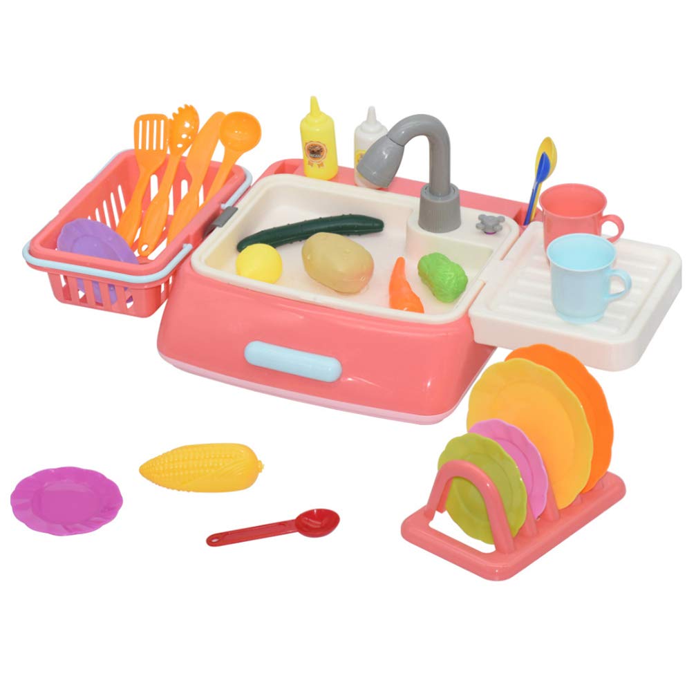 NUOBESTY Kids Kitchen Sink Play Set with Realistic Running Water - Pretend Play Kitchen Toy for Boys & Girls Ages 3-8 - Role Play Dishwasher & Cooking Toys for Indoor Playtime & Birthday Gifts