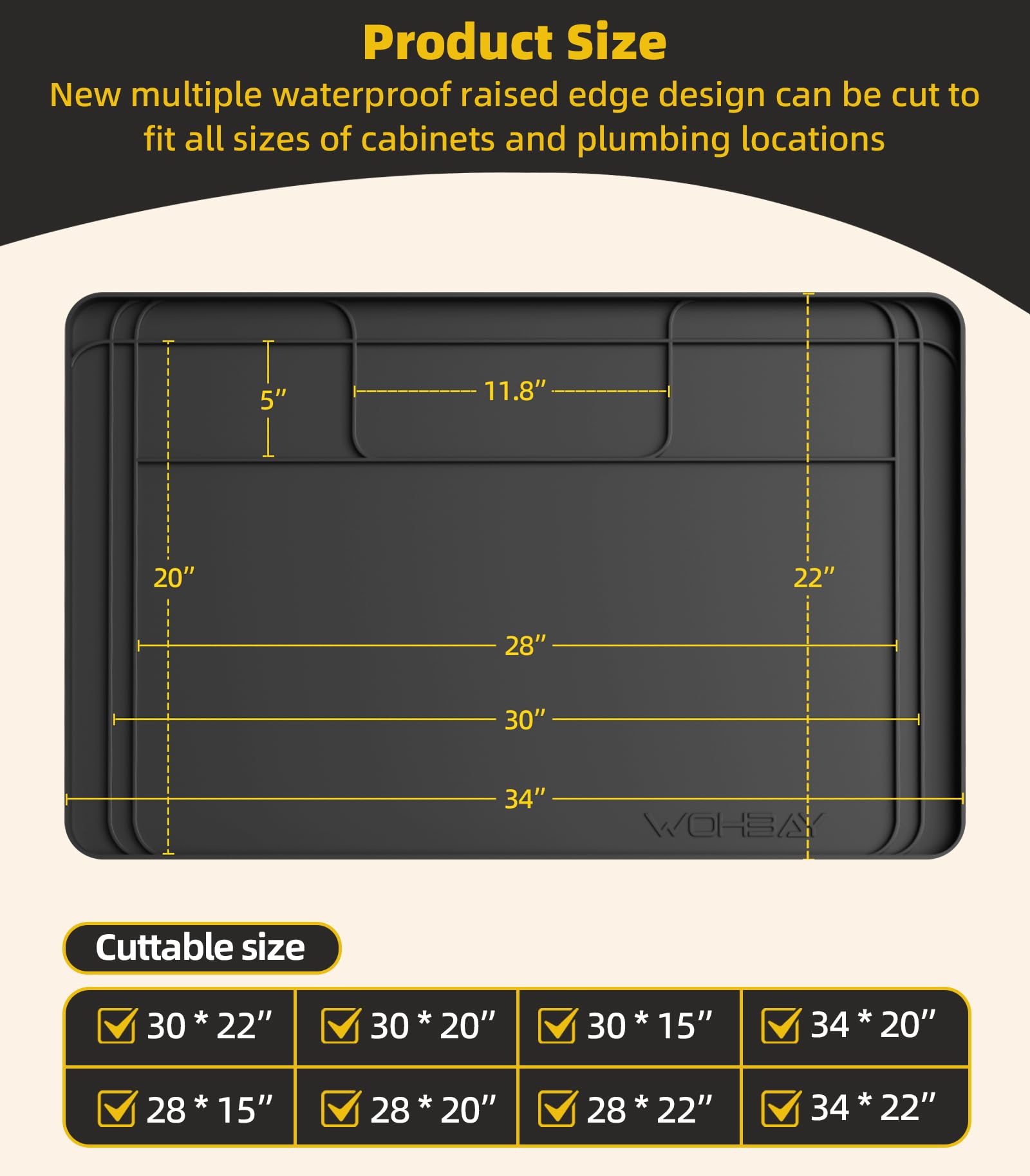 **Waterproof Under Sink Mat for Kitchen & Bathroom - Non-Slip Silicone Drip Tray (34
