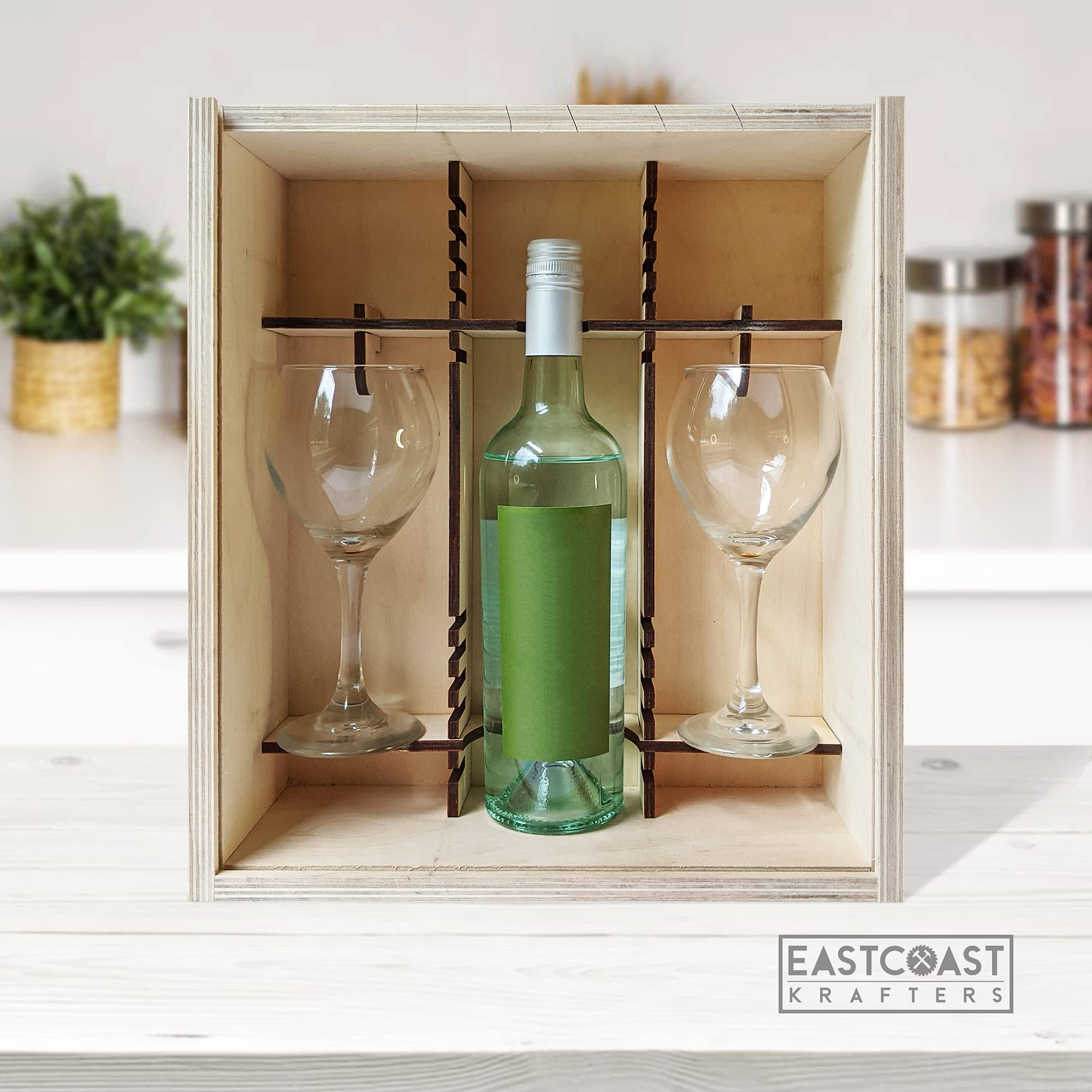Personalized Engraved Wooden Wine Gift Box with Homeowner Key - Elegant Stained Finish - Perfect for Housewarming, Anniversary & Wedding Gifts