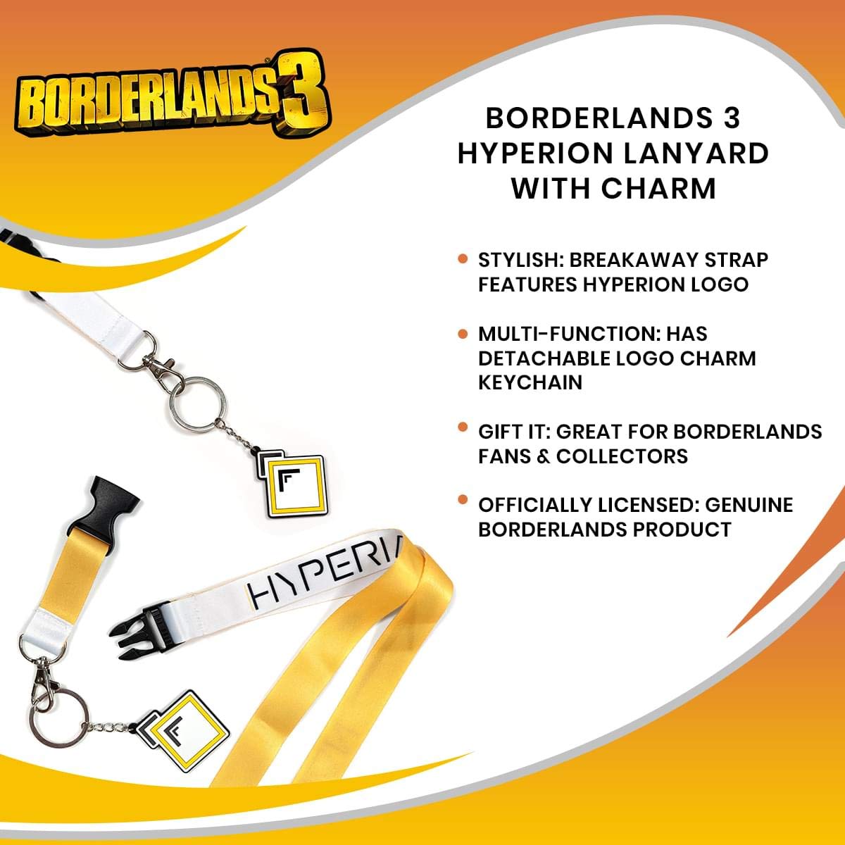 Borderlands 3 Hyperion Breakaway Lanyard with Detachable Keychain - Gaming ID Badge Holder & Collectible Key Ring - Perfect for Gamers, Conventions, and Work Security Badges - Official Borderlands Merchandise by Just Funky