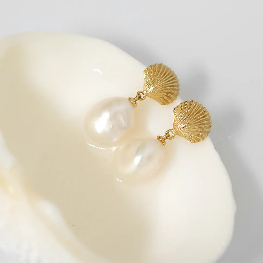 Voyage Shell Pearl Earrings for Women - Elegant Mother of Pearl Dangle Earrings - Perfect for Weddings, Parties & Special Occasions