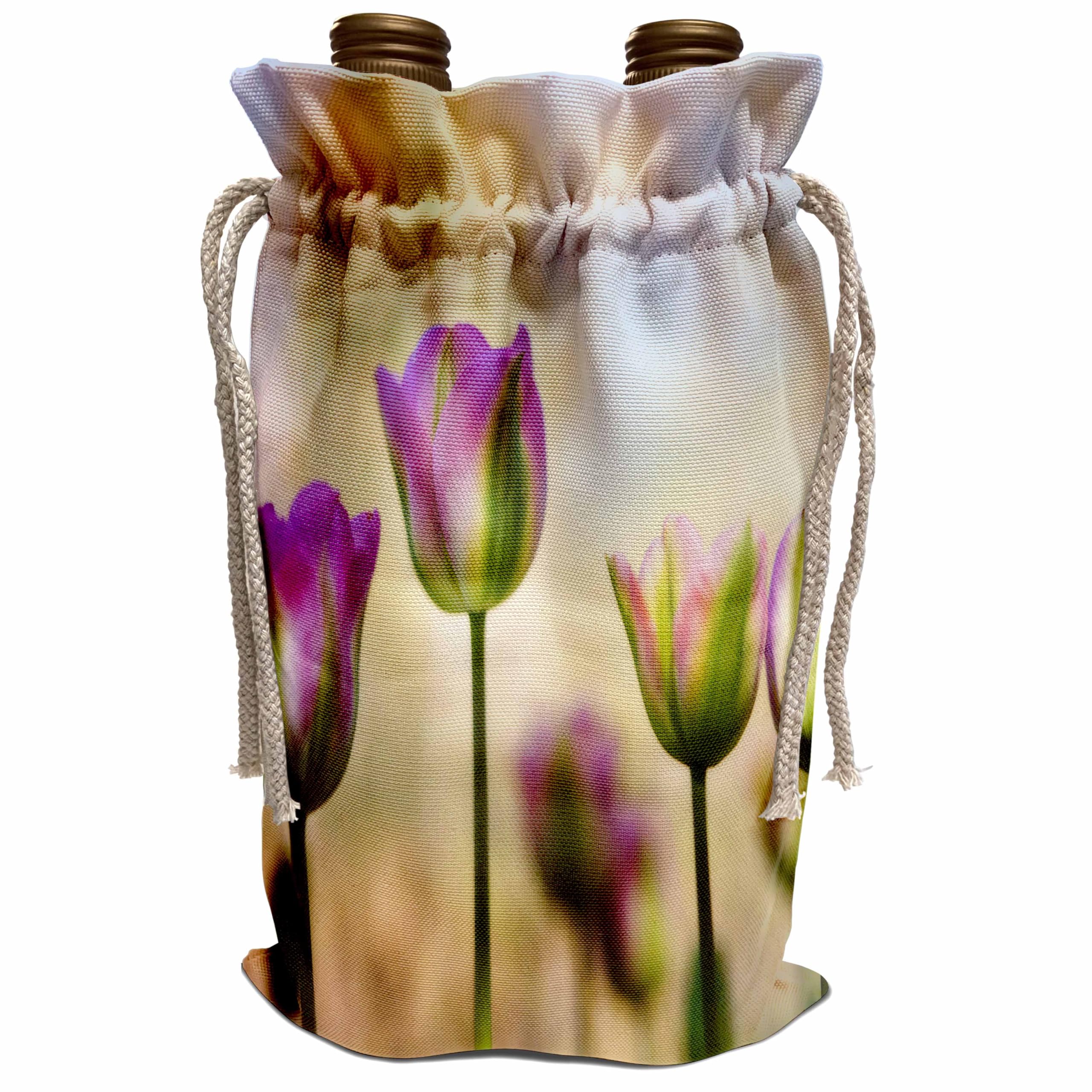 Elegant Wine Gift Bag with Colorful Diffused Tulip Floral Design - Perfect for Birthday, Anniversary & Wedding Presents