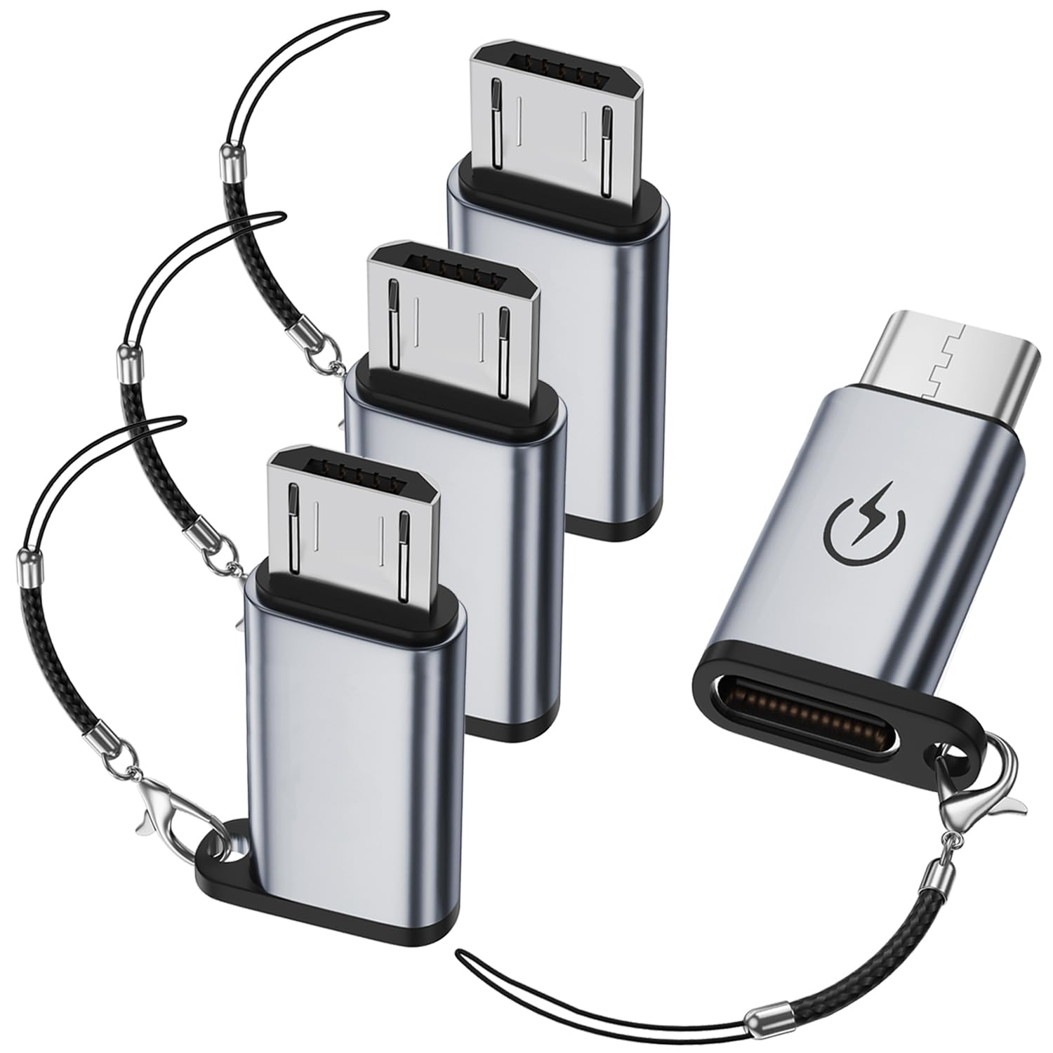 USB C to Micro USB Adapter (4 Pack) - USB Type C Female to Micro USB Male Converter - Compatible with Samsung Galaxy S6/S7 Edge, LG Nexus 4/5/6 & More - Fast Charging & Data Sync - Perfect for Travel, Office & Home Use (Grey)