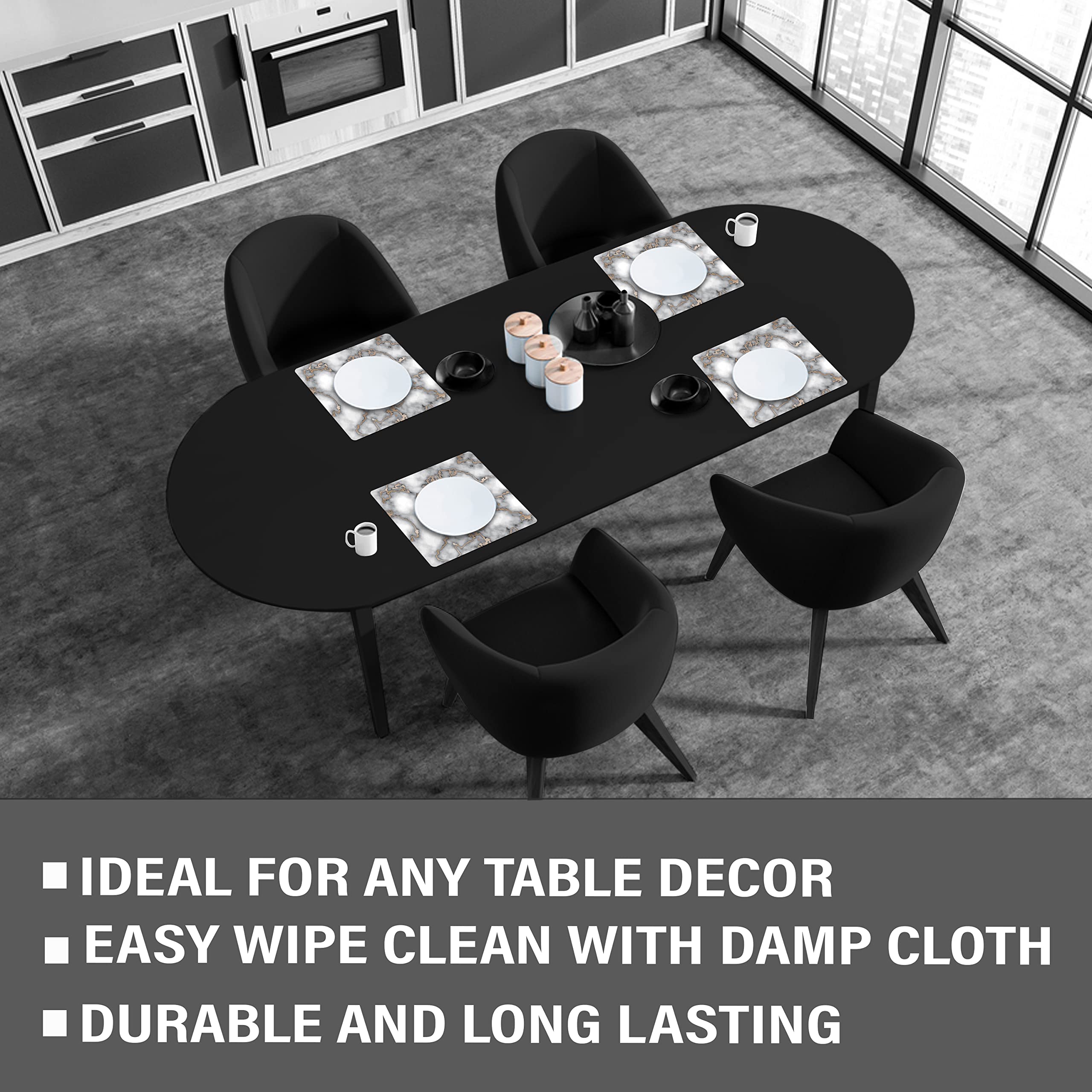 Elegant Smokey Gold Marble Square Cork Placemats - Heat Resistant & Non-Slip Dining Table Mats (15