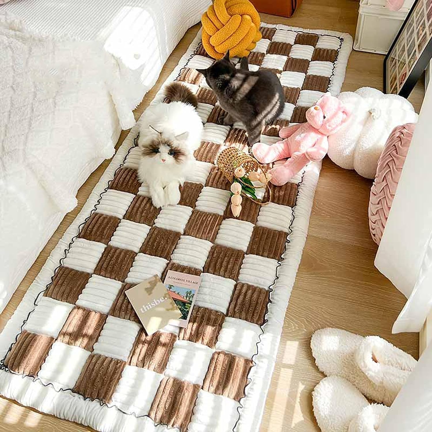 Waterproof Pet Mat for Dogs & Cats - Soft Fuzzy Plaid Couch Cover, Large 23.6x70.8 Inch Dark Brown Dog Bed Blanket - Perfect for Sofa Protection & Pet Comfort at Home