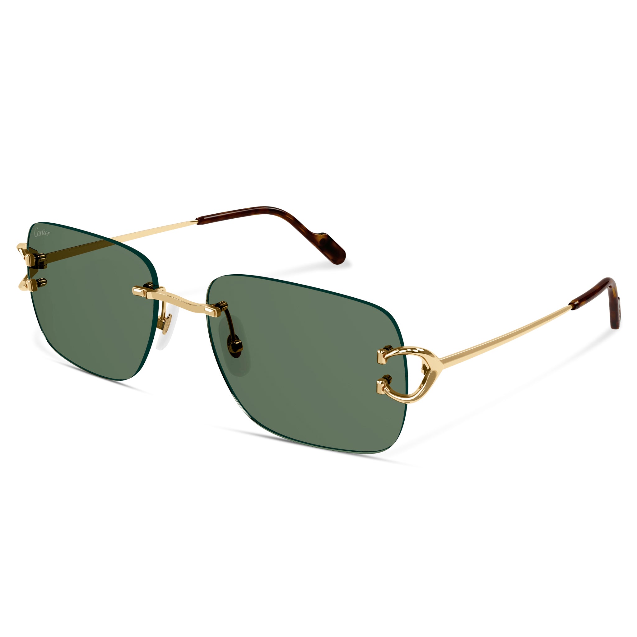 Cartier CT0330S 005 C Decor Gold Green Rimless Sunglasses for Women - Luxury Designer Fashion Sunglasses for Outdoor, Beach & Driving - UV Protection & Lightweight Frame