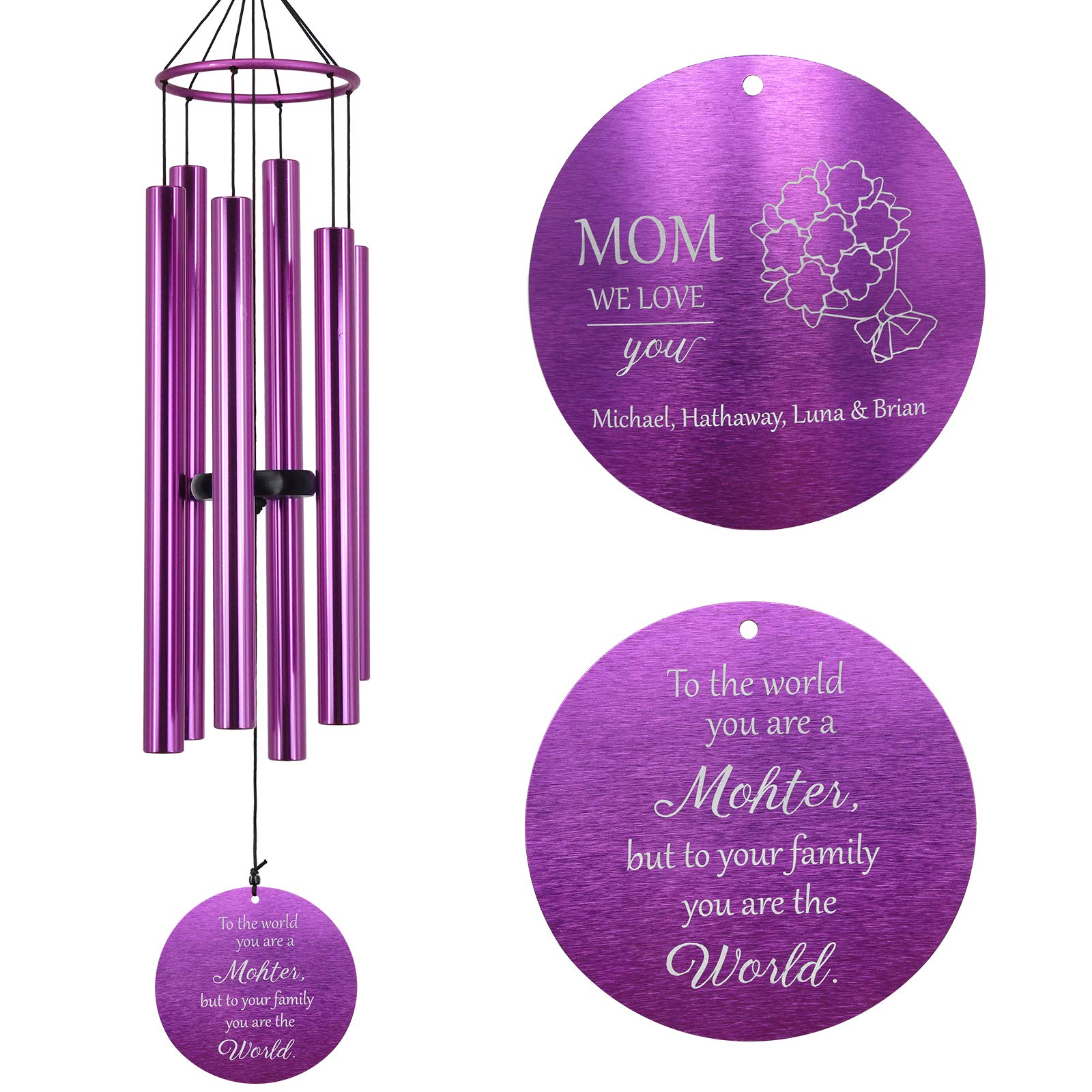 ASTARIN Personalized Memorial Wind Chimes for Outdoor - Large Deep Tone Wind Chime for Mom & Grandma - Unique Purple Garden & Porch Decor - Perfect for Patio, Yard & Memorial Gifts