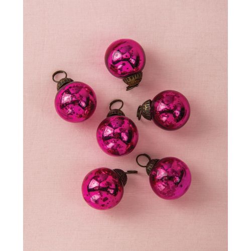 6 Pack Fuchsia Ava Mini Mercury Glass Ball Ornaments - Handcrafted Christmas Tree Decorations for Holiday, Party & Home Décor