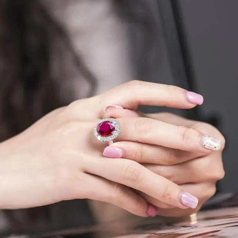 18K White Gold Diamond & Ruby Engagement Ring for Women - Solid 18K Gold Wedding Band with Natural Gemstones - Perfect for Proposals, Anniversaries & Special Occasions