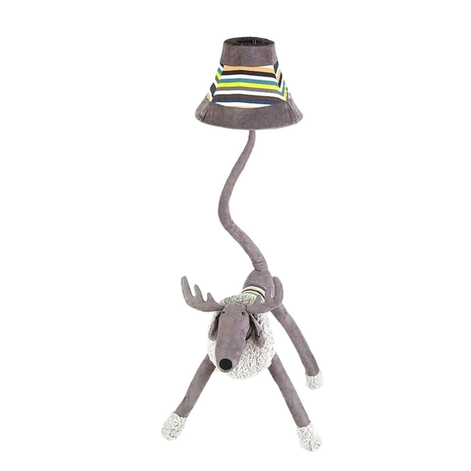 Personalized Cute Gray Plush Deer LED Floor & Desk Lamp - Adjustable Bendable Tail, Decorative Cartoon Animal Lighting for Bedroom, Nursery, Living Room | AA Battery Powered with Button Switch