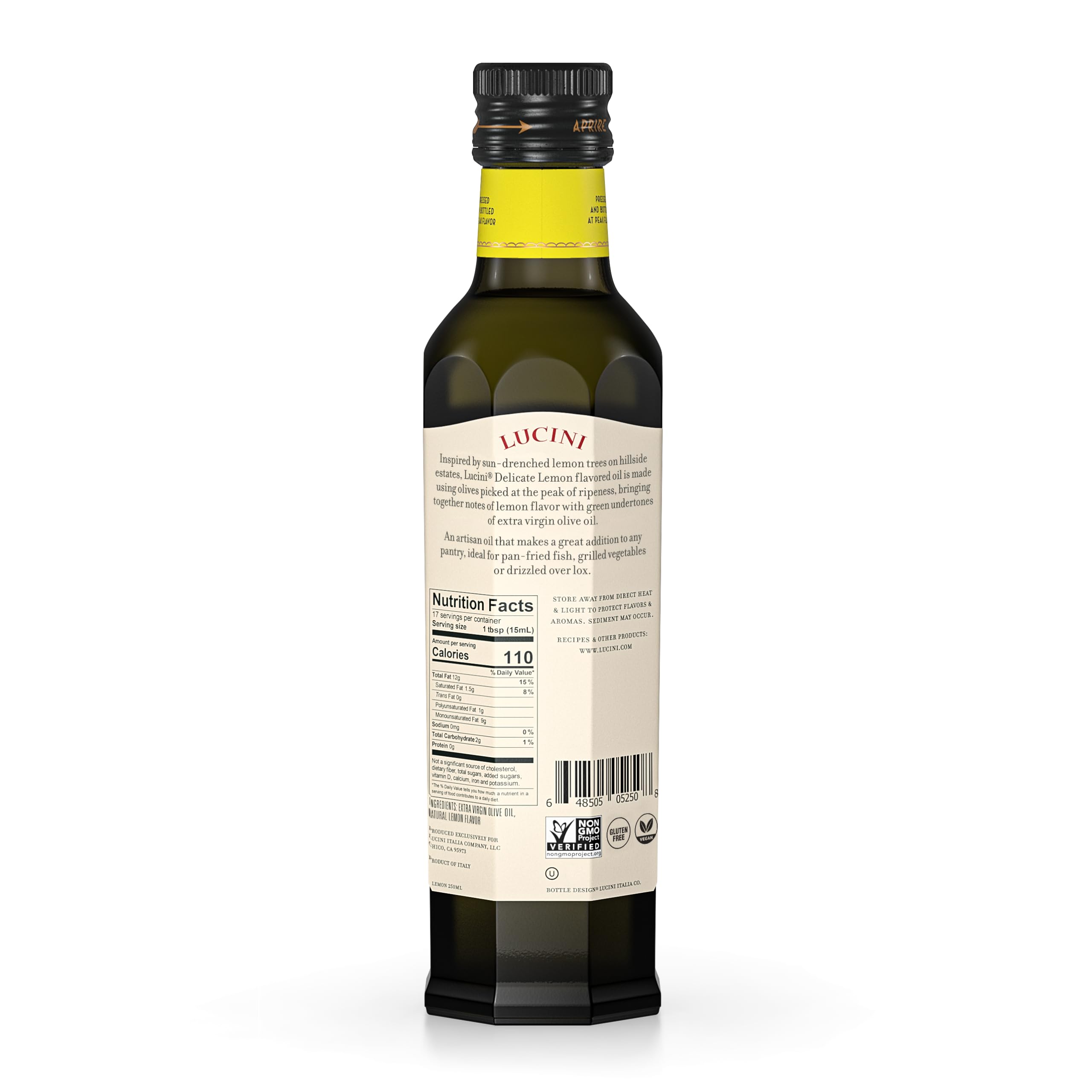 Lucini Italia Premium Lemon Infused Extra Virgin Olive Oil - Cold Pressed EVOO with Fresh Lemon for Cooking, Salad Dressing & Dipping - Non-GMO, Whole30 Approved, Kosher Certified - Perfect for Italian Cuisine, Seafood & Grilled Vegetables - 250mL (Pack of 6)