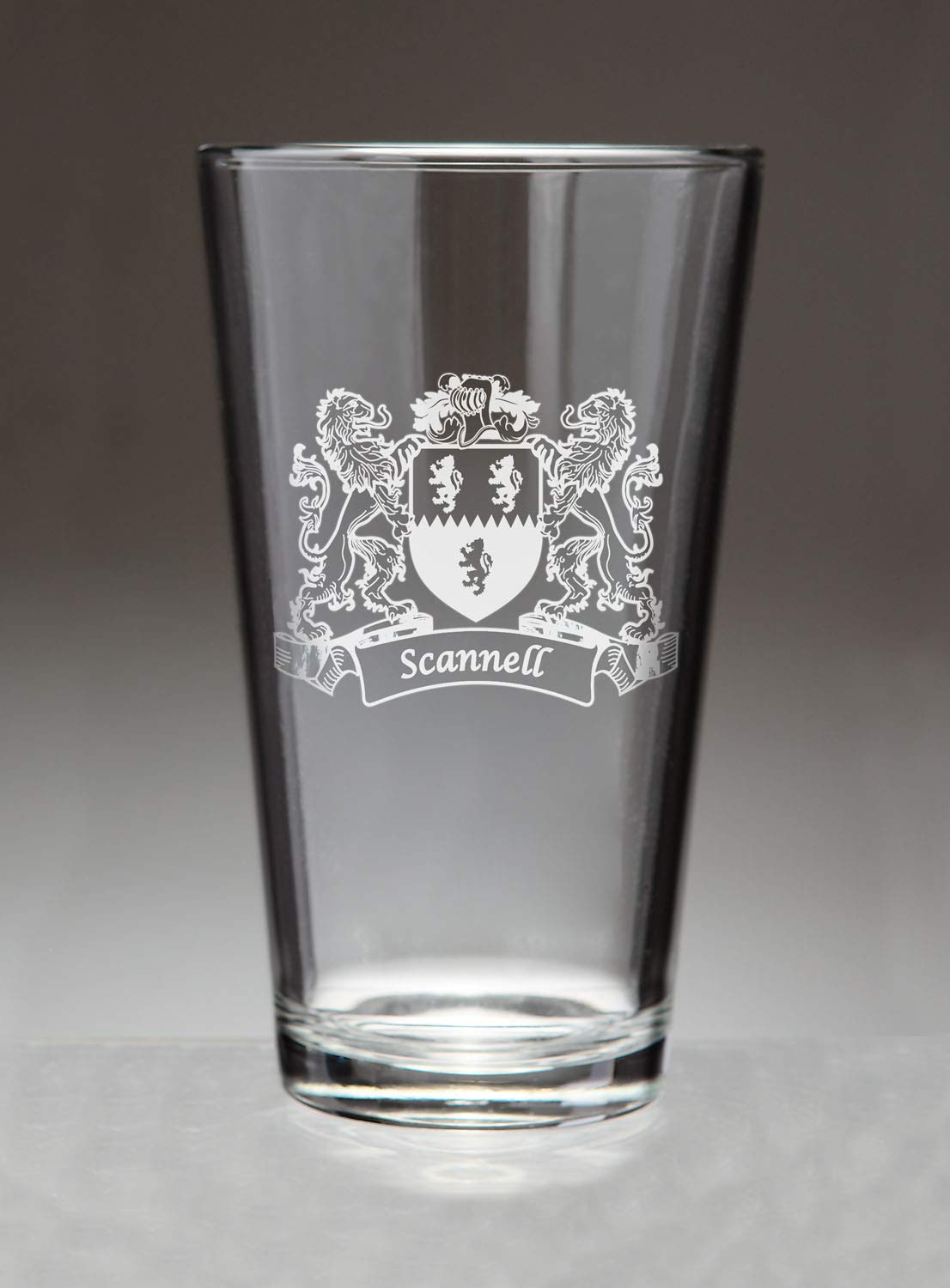 Scannell Irish Coat of Arms Pint Glasses - Sand Etched Beer Mugs for Pub, Home Bar & Gifts - Perfect for St. Patrick's Day, Irish Weddings & Celtic Celebrations