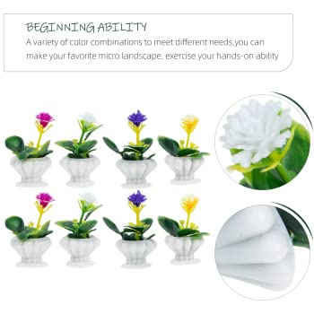 HANABASS 8 Pcs Mini Potted Flower Figurines - Realistic Dollhouse Plants for Miniature Garden & Micro Landscape - Perfect for DIY Dollhouse Decor, Fairy Garden Accessories, and Tabletop Displays