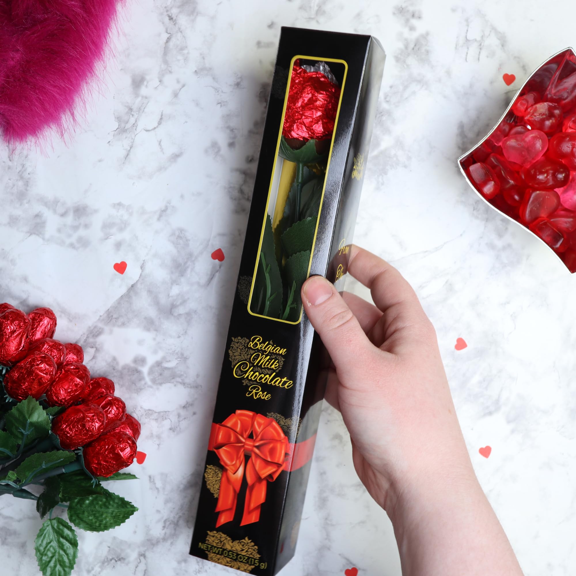 Single Long-Stemmed Milk Chocolate Candy Rose 0.63 oz (18g) - Elegant Edible Chocolate Flower Gift for Valentine's Day, Anniversary & Romantic Occasions