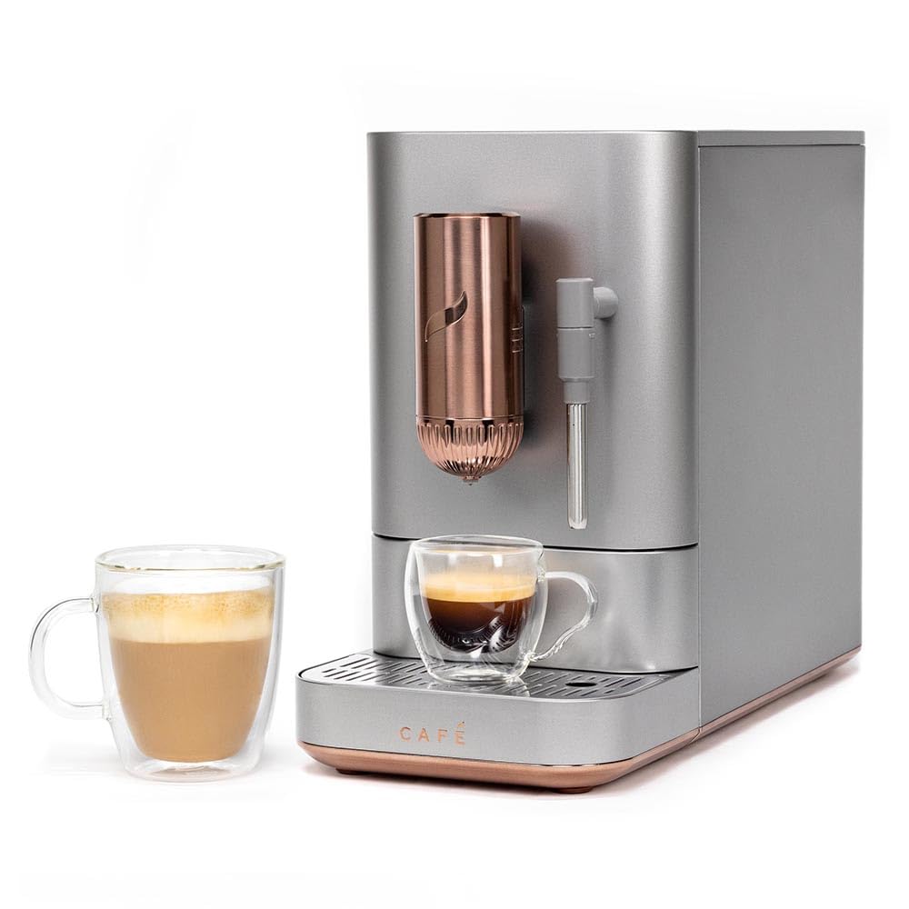 Café Affetto Automatic Espresso Machine with Milk Frother - Built-In Adjustable Coffee Grinder - 90 Second One-Touch Brewing - 1.2L Stainless Steel (C7CEBBS2RS3) - Perfect for Home Baristas & Office Coffee Stations