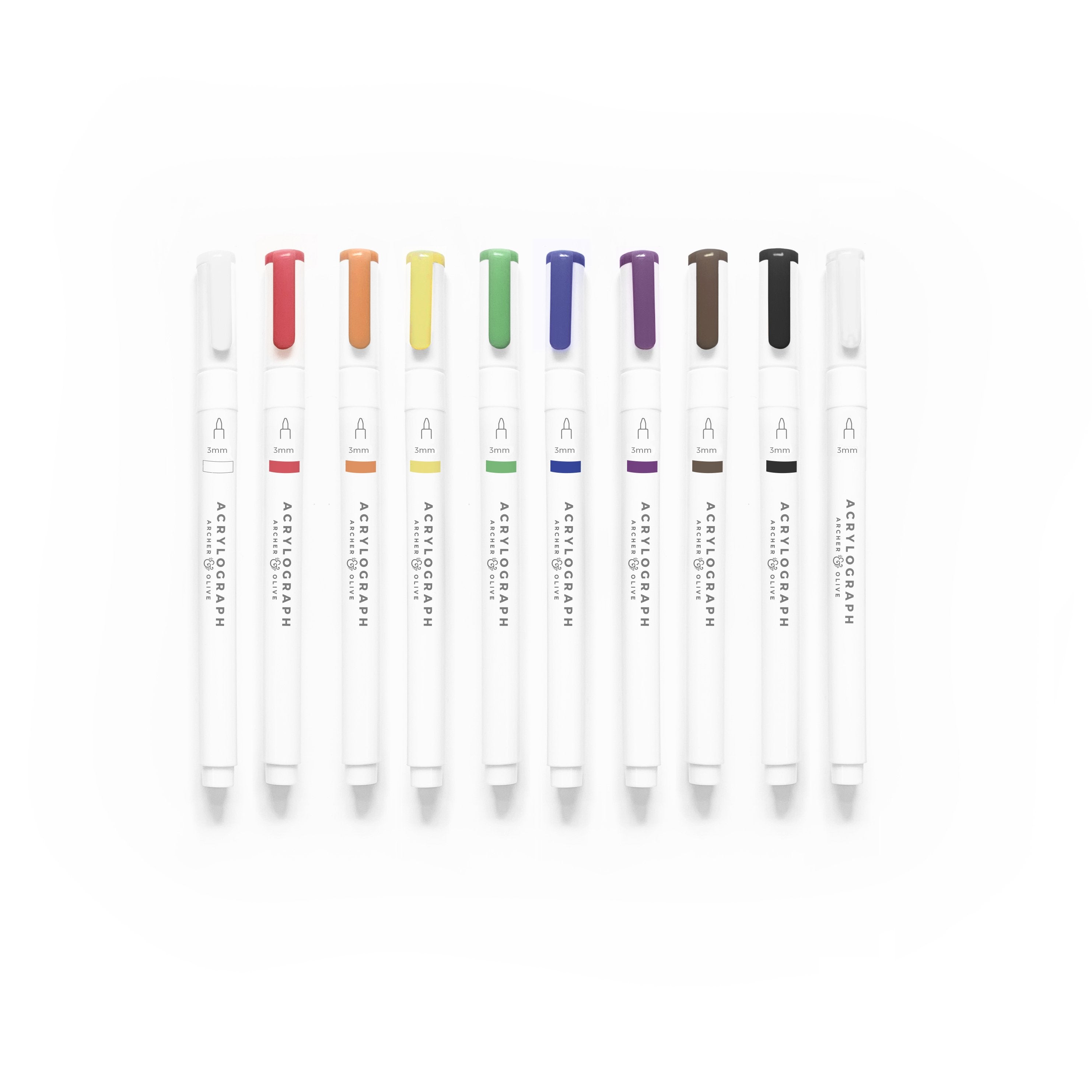 Acrylograph Pens Primary Selection - 3.0 mm Tip Fine Point Markers for Bullet Journaling, Calligraphy & Art by Archer & Olive | Perfect for Scrapbooking, Planner Decorating & Hand Lettering