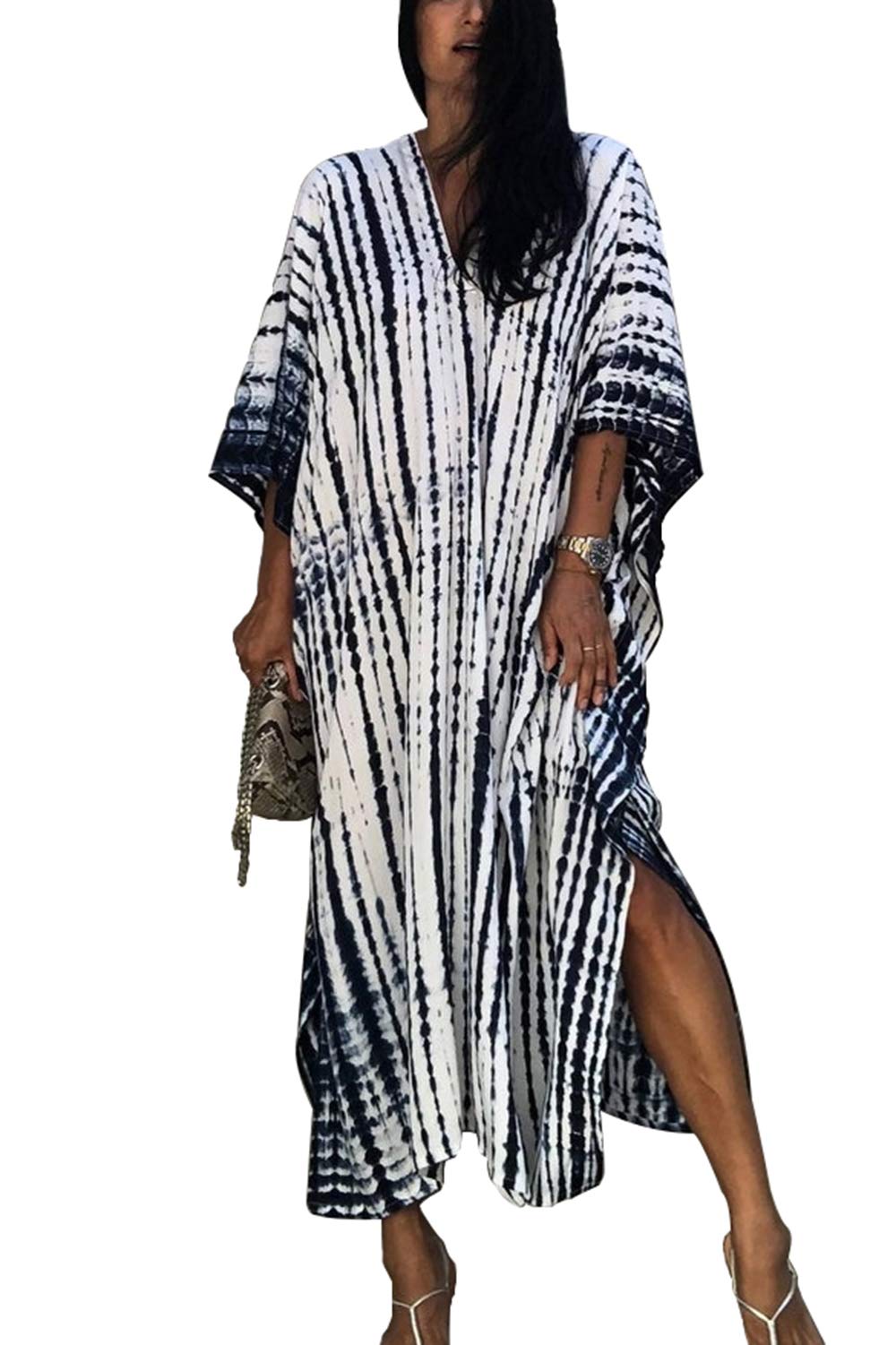 Long Kaftan Bohemian Kimono Maxi Nightgown Beach Cover Up Dress for Women - Elegant Loungewear & Summer Vacation Outfit