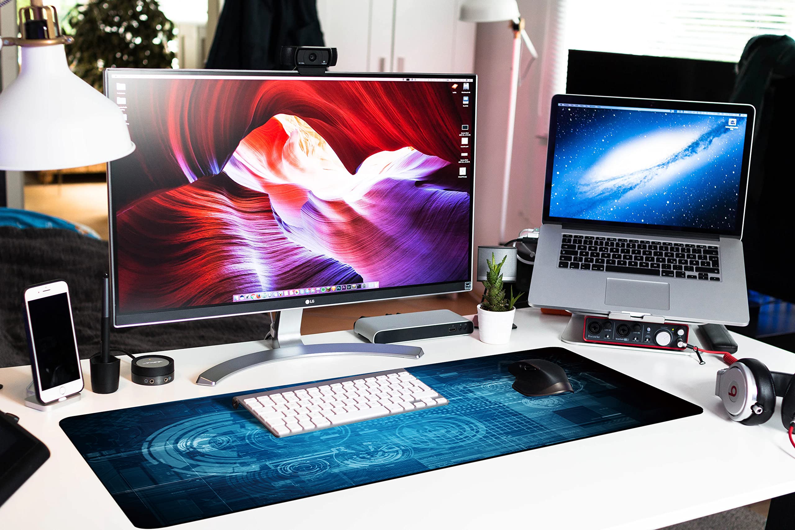XXL Gaming Mouse Pad - 35.4 x 15.7 Inch Non-Slip Rubber Base with Stitched Edges | Abstract Blue Futuristic Design Desk Mat for Keyboard & Mouse | Perfect for Office, Gaming Setup & Home Decor (Women, Men, Girls)