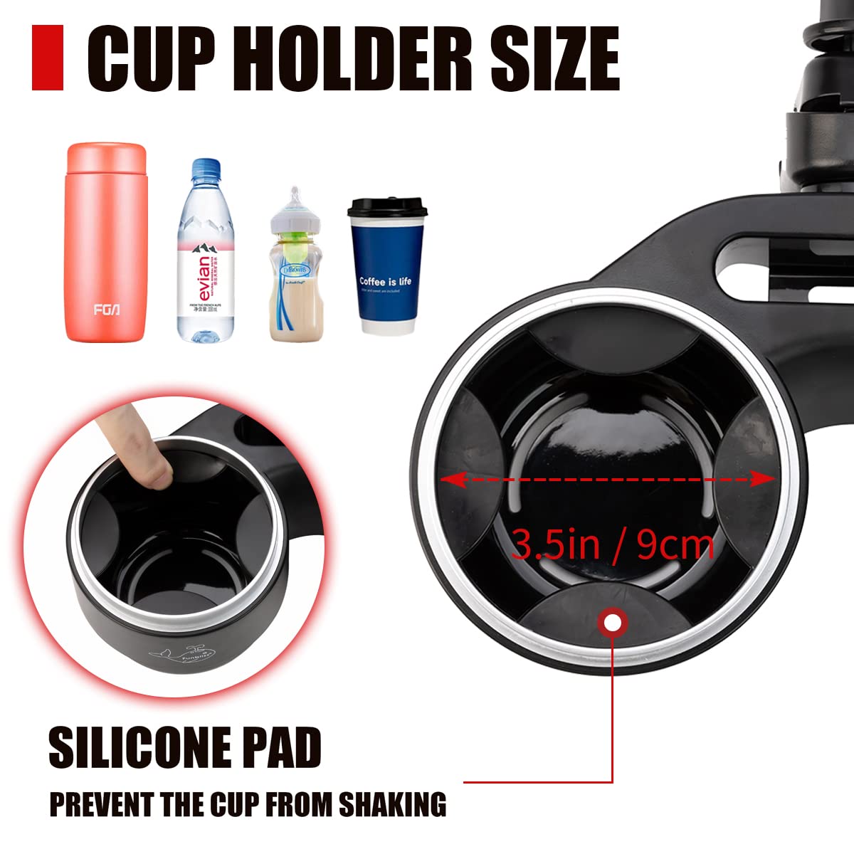 **Funbliss 4-in-1 Multifunctional Baby Stroller Snack Tray with Parent Cup Holders, Phone Holder & Bonus Hooks – Removable Stroller Drink Holder & Snack Tray for Convenient Feeding & Storage – Perfect for Walks, Shopping & Travel**