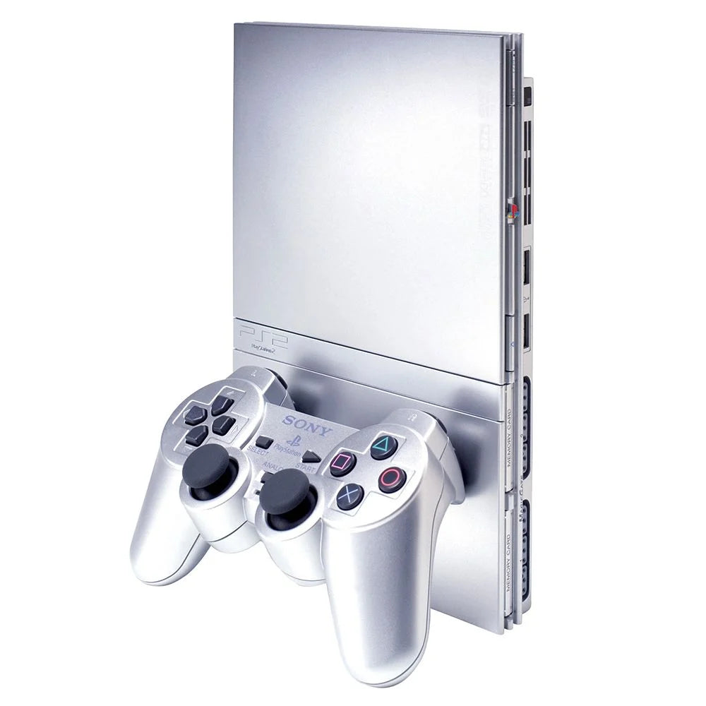 PlayStation 2 Slim Console - Satin Silver Edition | Compact Gaming System for Retro Gaming & Collectors | Perfect for Home Entertainment & Gaming Parties