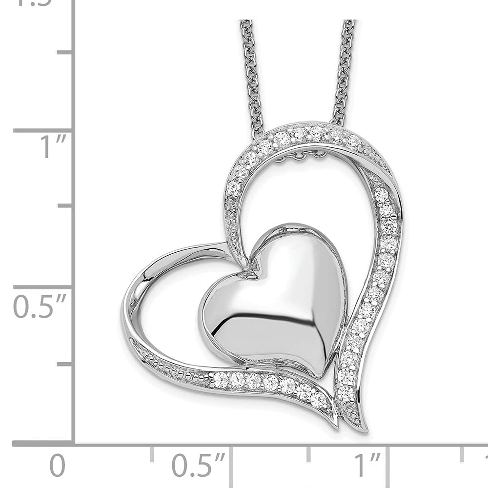 Sterling Silver & Cubic Zirconia Heart Pendant Necklace - 18 Inch Elegant Jewelry for Women, Perfect for Valentine's Day, Anniversary & Romantic Gifts