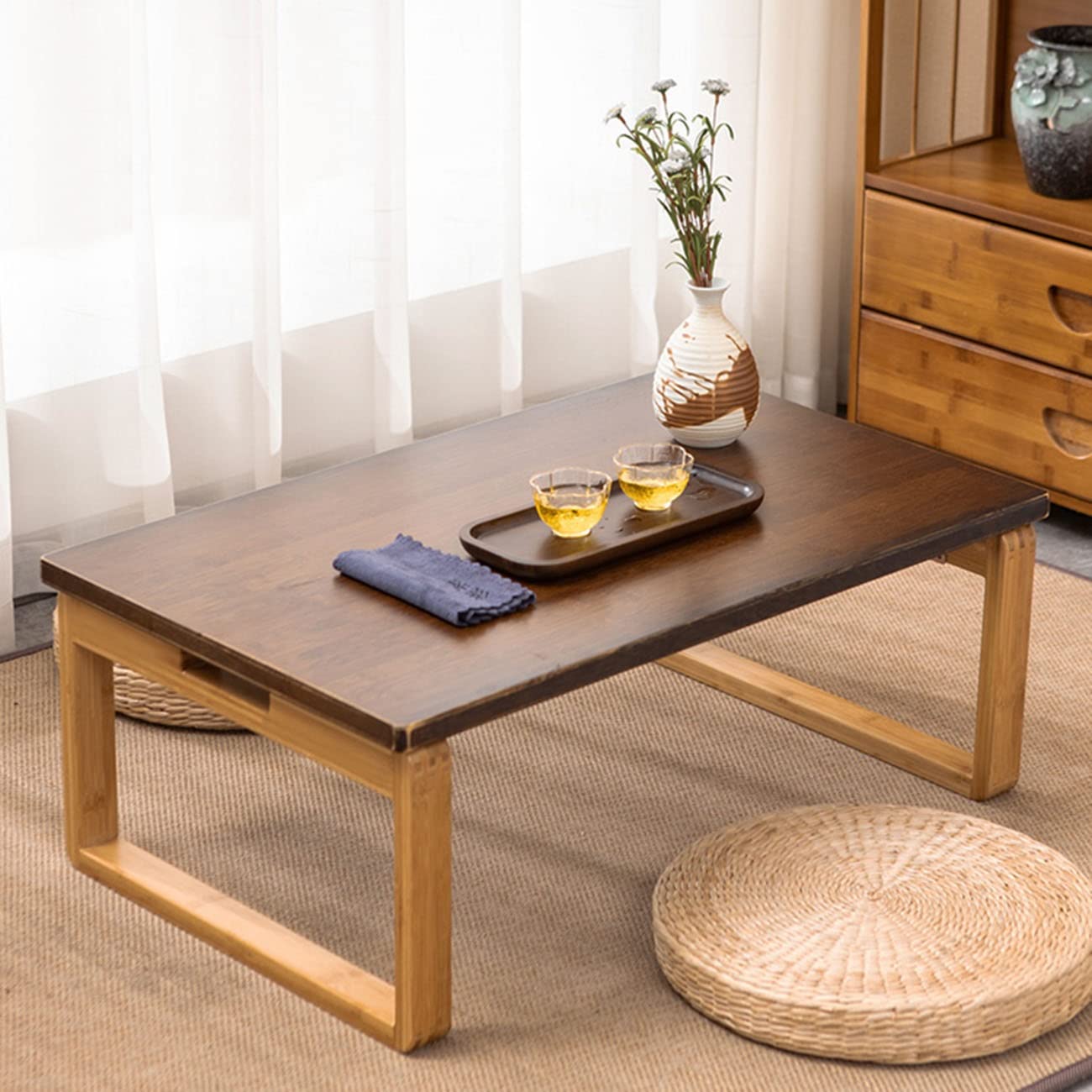 Japanese Style Folding Coffee Table - Multi-Functional Tatami Table for Living Room, Bedroom & Office - 70x50x31cm Compact Design, Holds 60kg - Perfect for Reading, Tea Time, Laptop Work & Small Space (Brown)