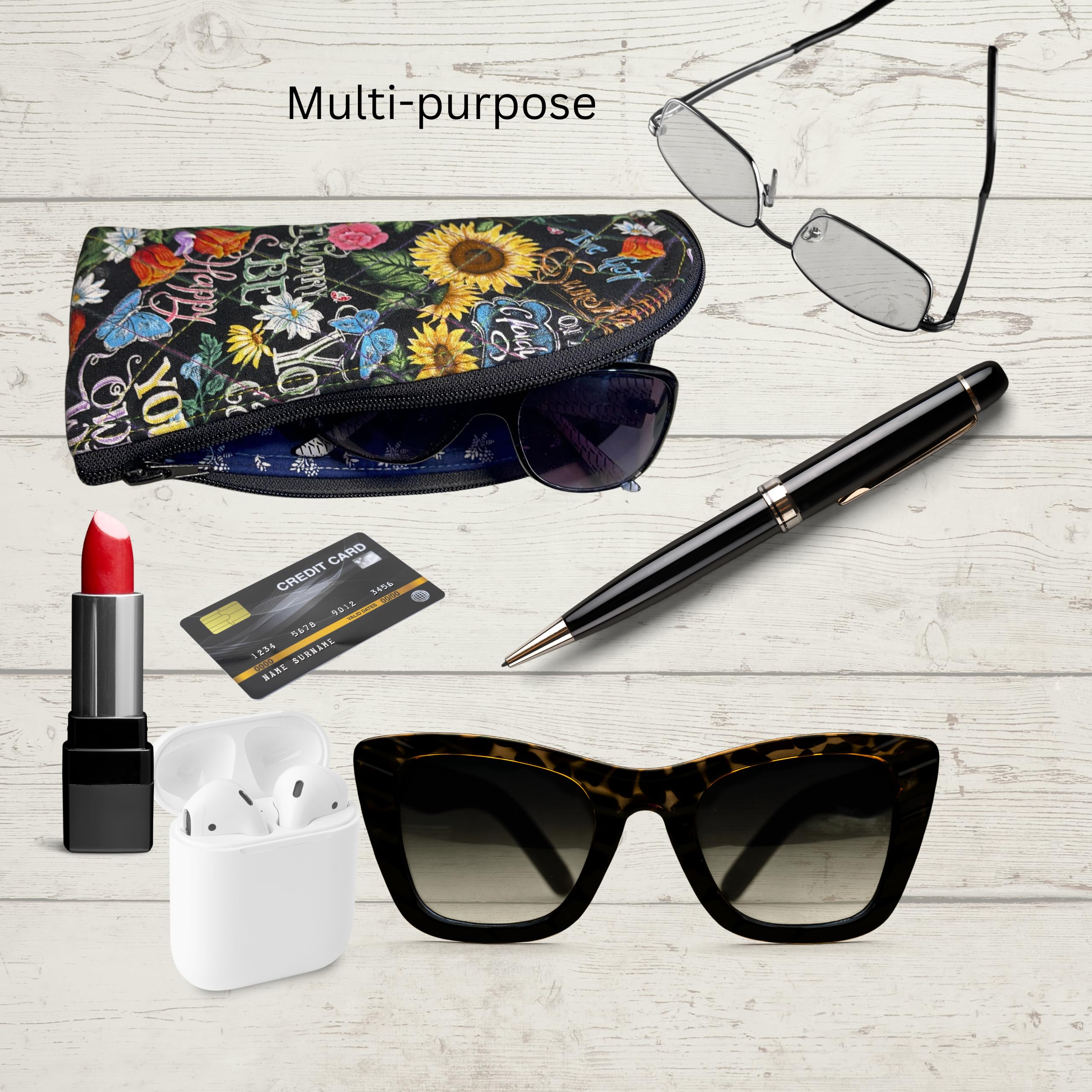 Floral Sunglasses Case with Zipper Closure - Quilted Eyeglasses Pouch for Women, Gift for Her - Durable Sunglasses Sleeve & Eyeglasses Holder (Sunshine Floral) - Perfect for Travel, Beach & Everyday Use