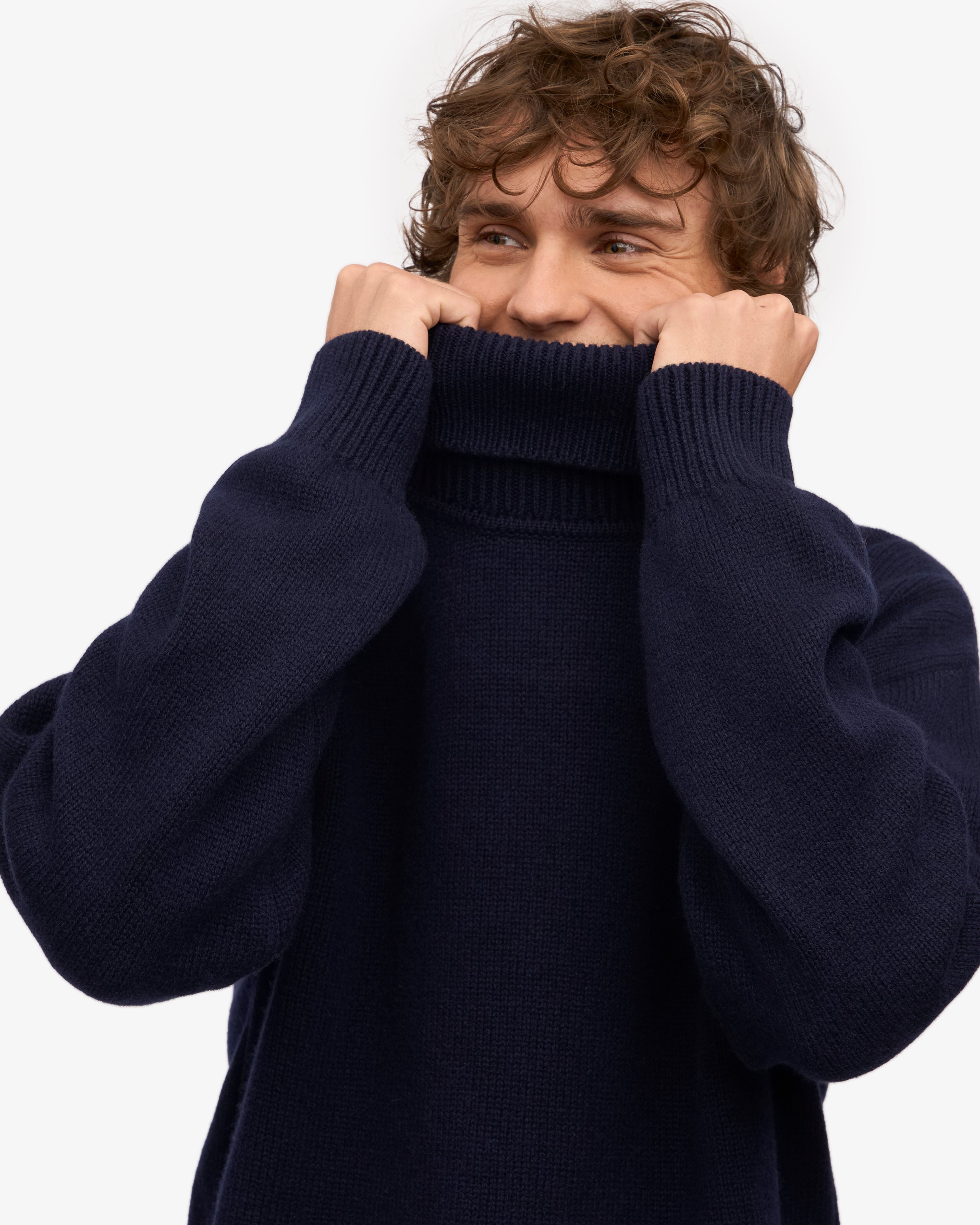 Premium Merino Wool Turtleneck Sweater for Men & Women - Soft & Warm Navy Blue Pullover - Perfect for Winter, Office & Casual Wear
