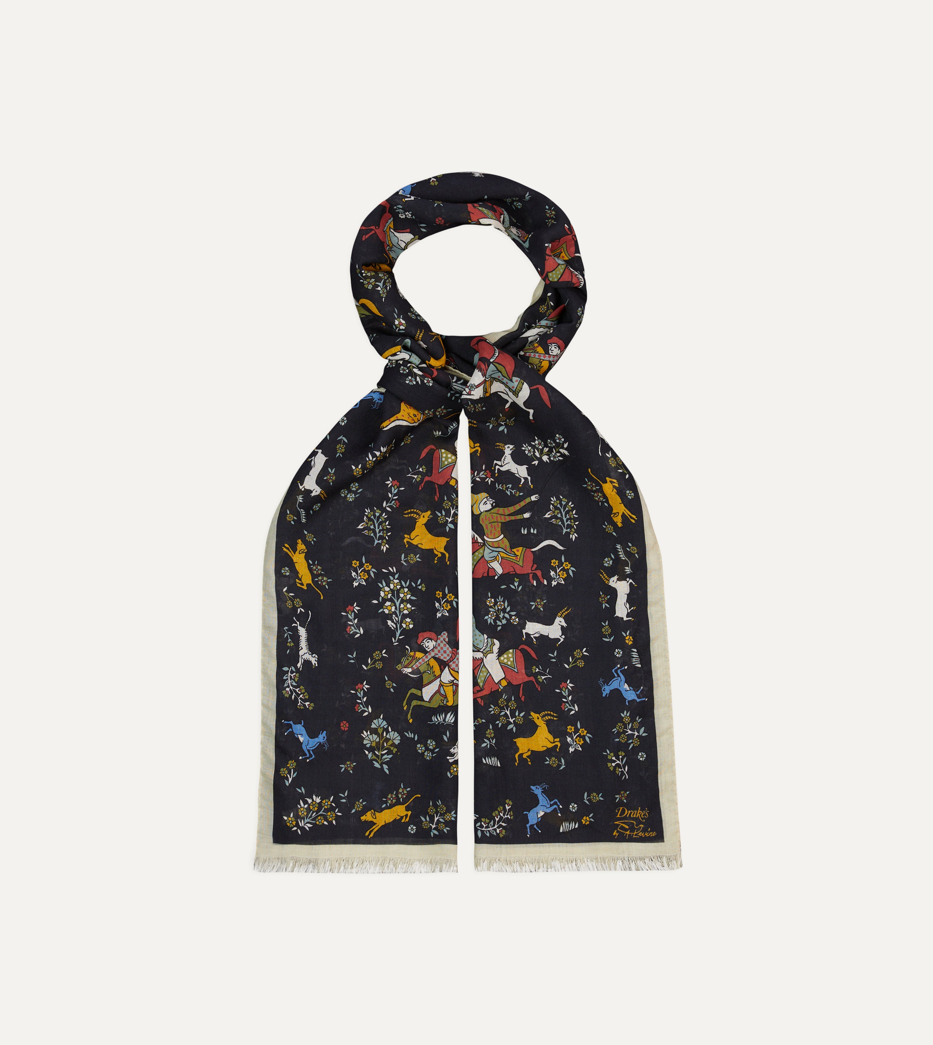 Drake's by A. Levine Black Mughal Print Wool Silk Scarf - Luxurious Winter Fashion Accessory for Men & Women - Perfect for Office, Parties and Special Occasions