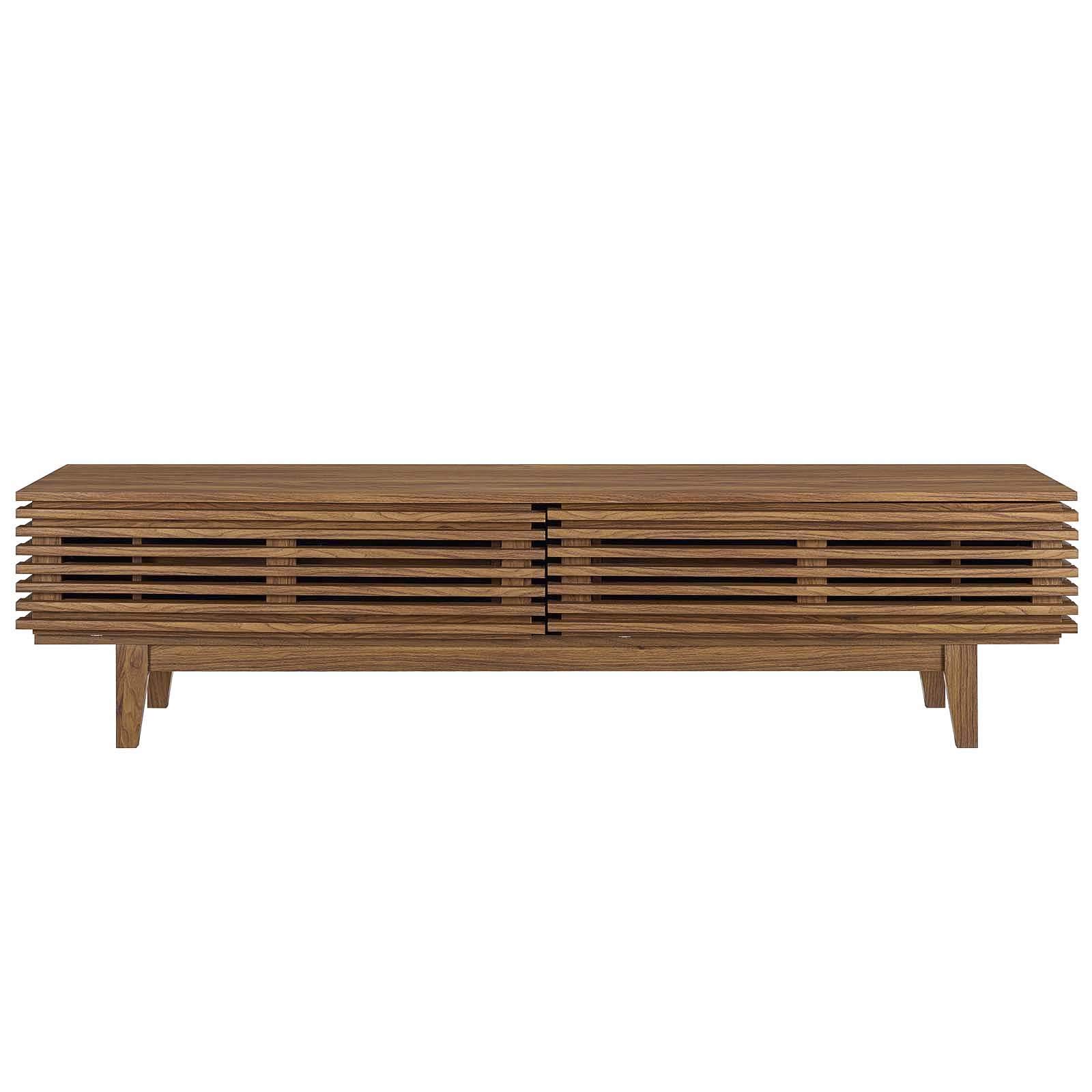Modern TV Stand with Storage - Solid Wood Media Console for Living Room, Lounge, Lobby - Walnut Brown Finish - Perfect for Entertainment Centers & Home Theater Setups