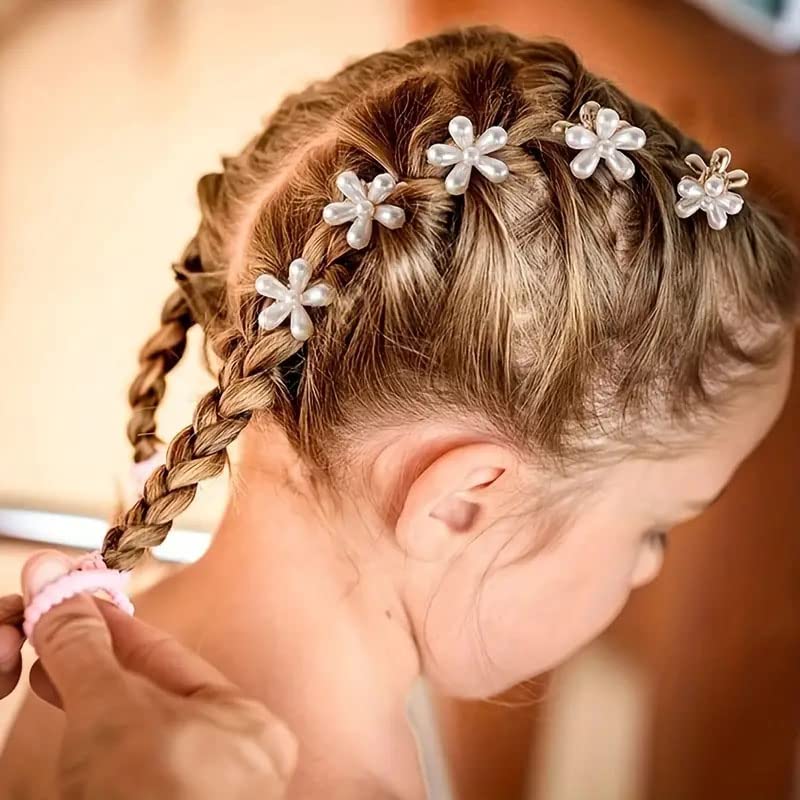 Ashkash 2-Pack Mini White Pearl Hair Clips with Daisy Flower Design - Cute Faux Bangs Hair Accessories for Women & Girls | Perfect for Weddings, Parties & Everyday Styling