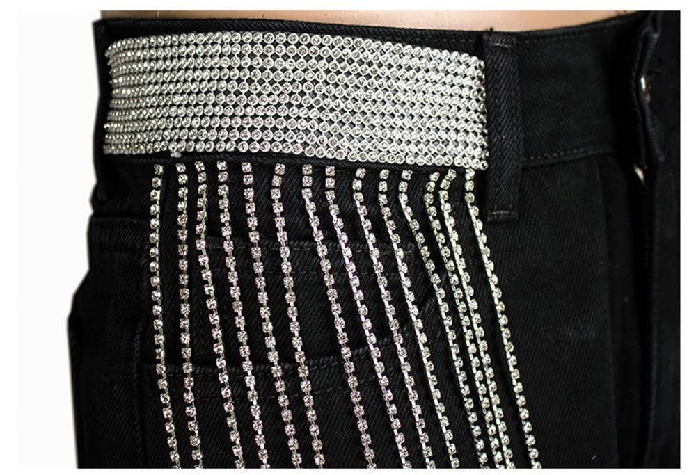 COMLIFE Women's Sexy Rhinestone Fringe Denim Shorts - High Waist Wide Leg Jean Shorts with Tassels for Summer | Perfect for Beach, Music Festivals & Night Out