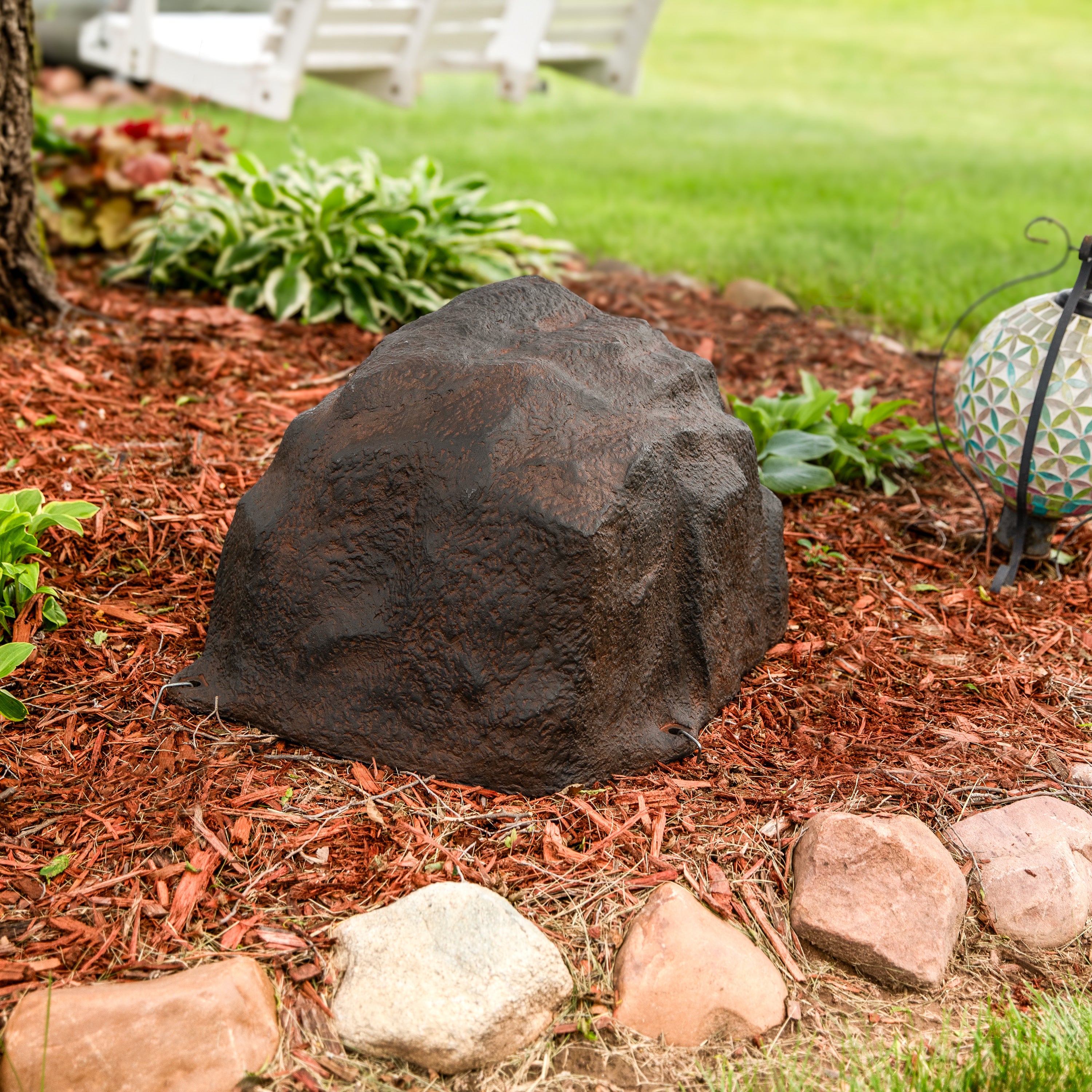 Sunnydaze Low Profile Artificial Landscape Rock Cover with Stakes - Decorative Yard & Garden Camouflage for Utility Boxes, Pipes & Unsightly Objects